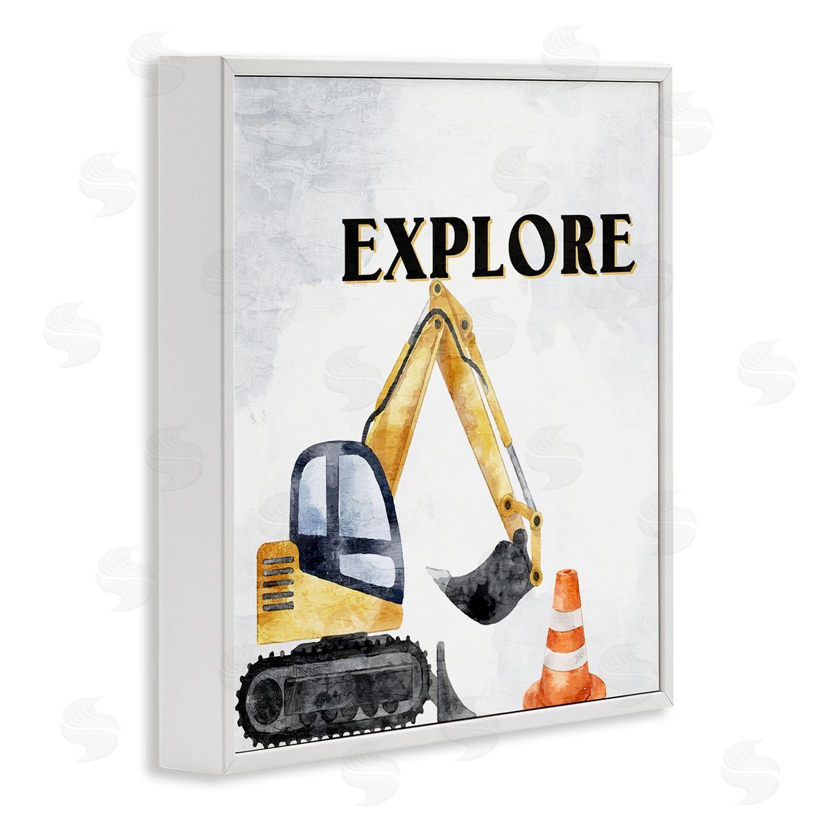 Explore Construction Vehicle White Frame Print Wall Art, Home Decor by Kim Allen