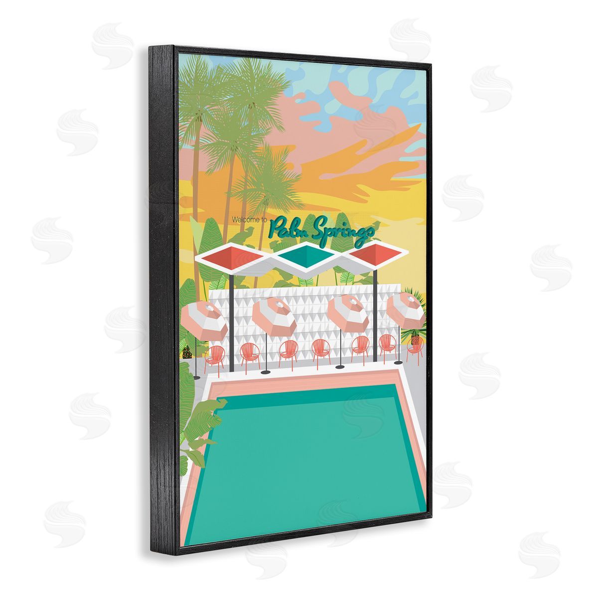 Palm Springs Pool Time Black Frame Print Wall Art, Home Decor by Jen Bucheli