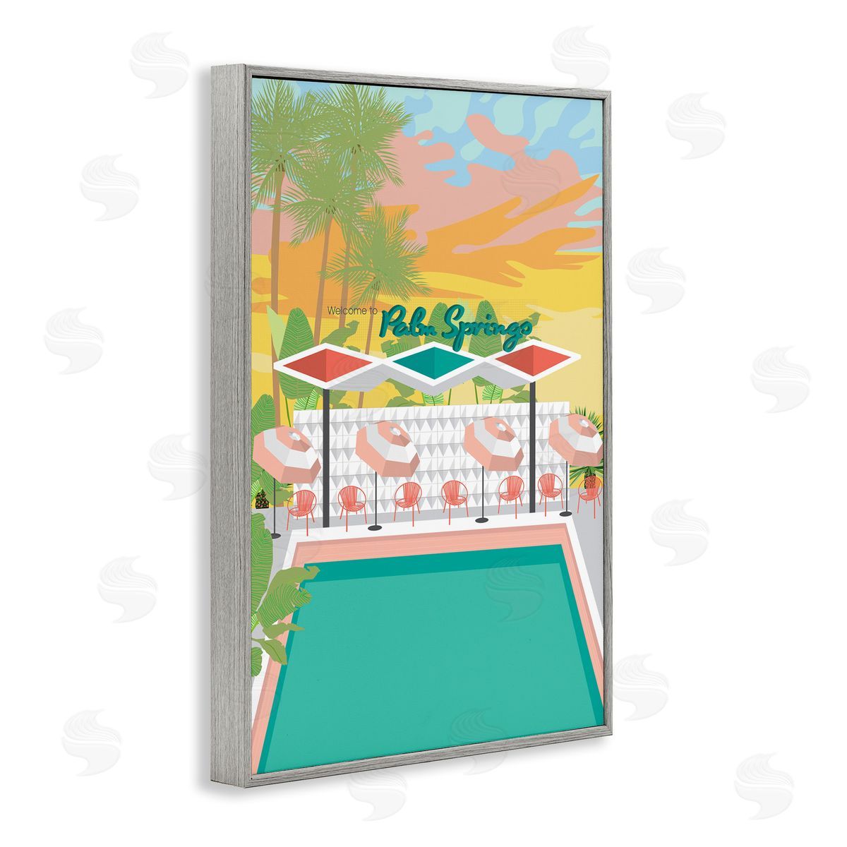 Palm Springs Pool Time Grey Frame Print Wall Art, Home Decor by Jen Bucheli