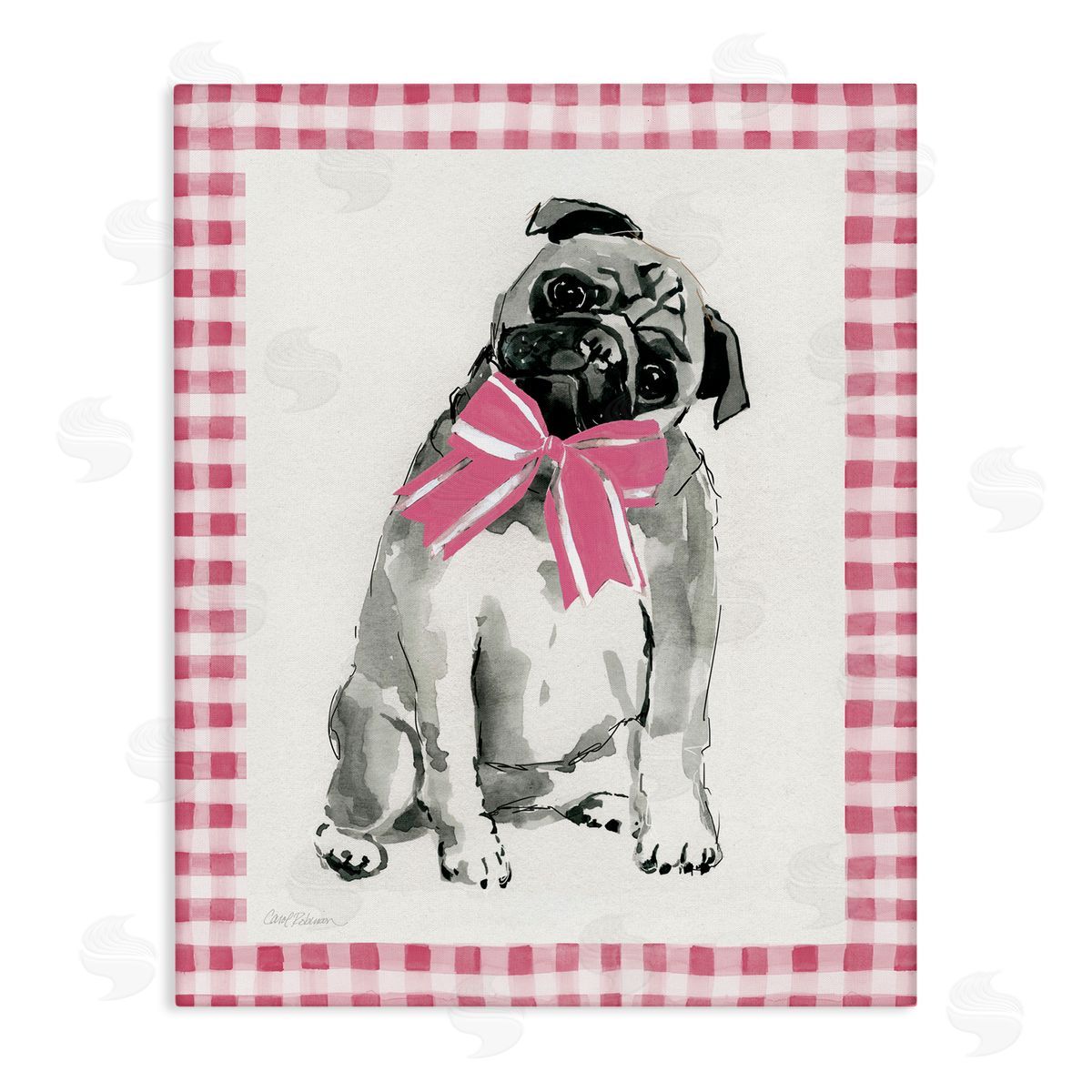 Pug with Plaid Border Canvas Wall Art, Home Decor by Carol Robinson