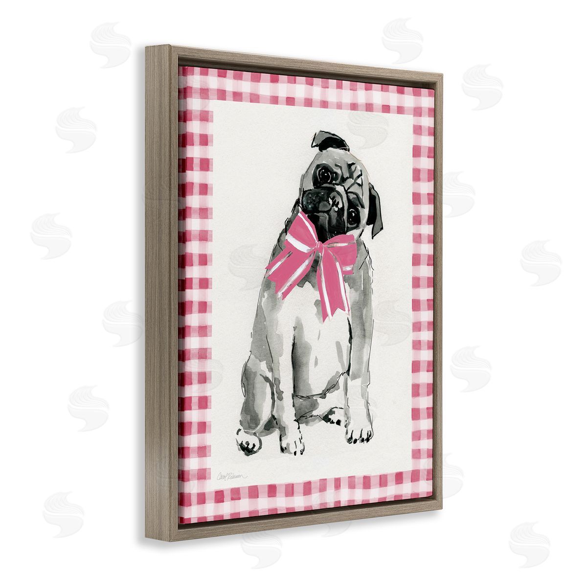 Pug with Plaid Border Brown Floating Frame Canvas Wall Art, Home Decor by Carol Robinson