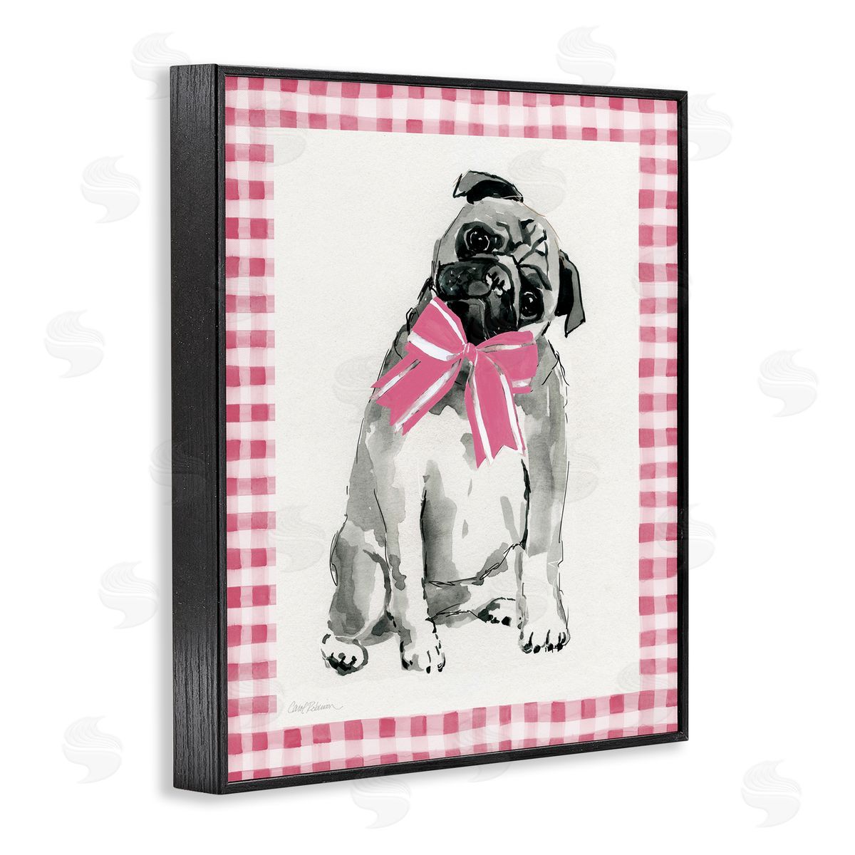 Pug with Plaid Border Black Frame Print Wall Art, Home Decor by Carol Robinson