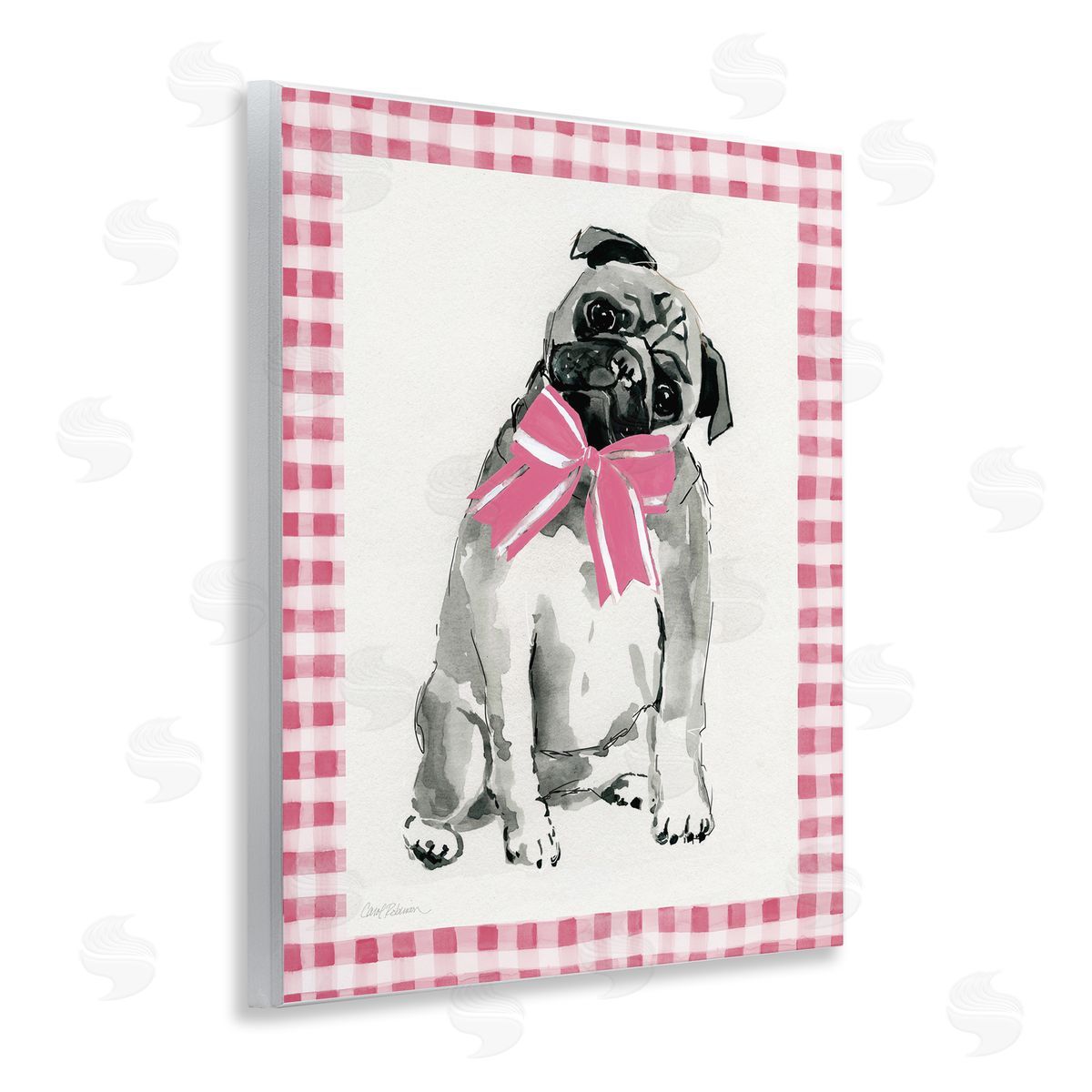 Pug with Plaid Border Wood Plaque Wall Art, Home Decor by Carol Robinson