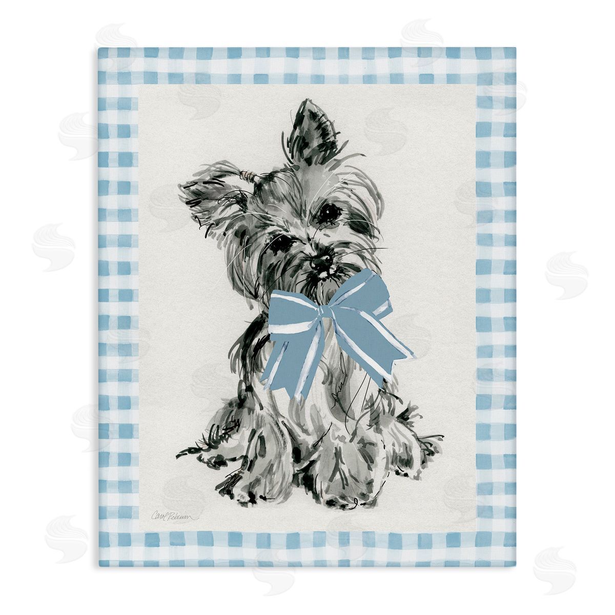 Yorkie with Plaid Border Canvas Wall Art, Home Decor by Carol Robinson