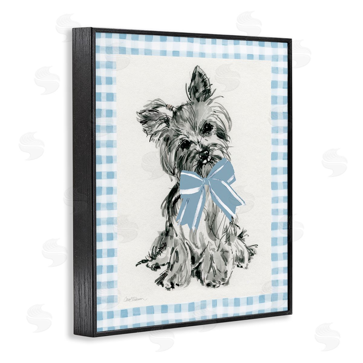 Yorkie with Plaid Border Black Frame Print Wall Art, Home Decor by Carol Robinson