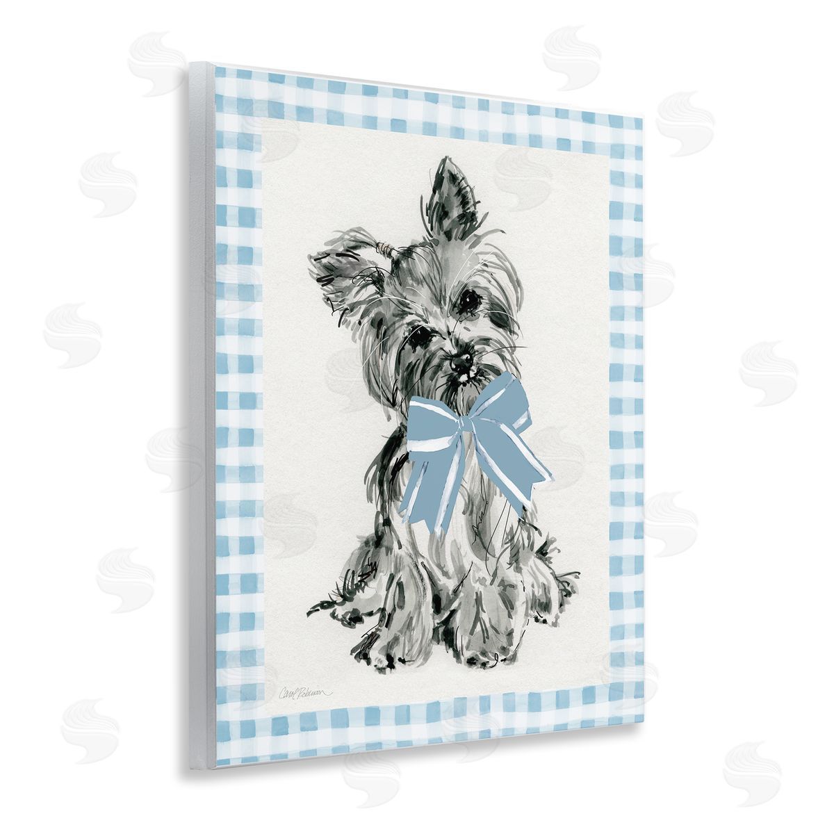 Yorkie with Plaid Border Wood Plaque Wall Art, Home Decor by Carol Robinson