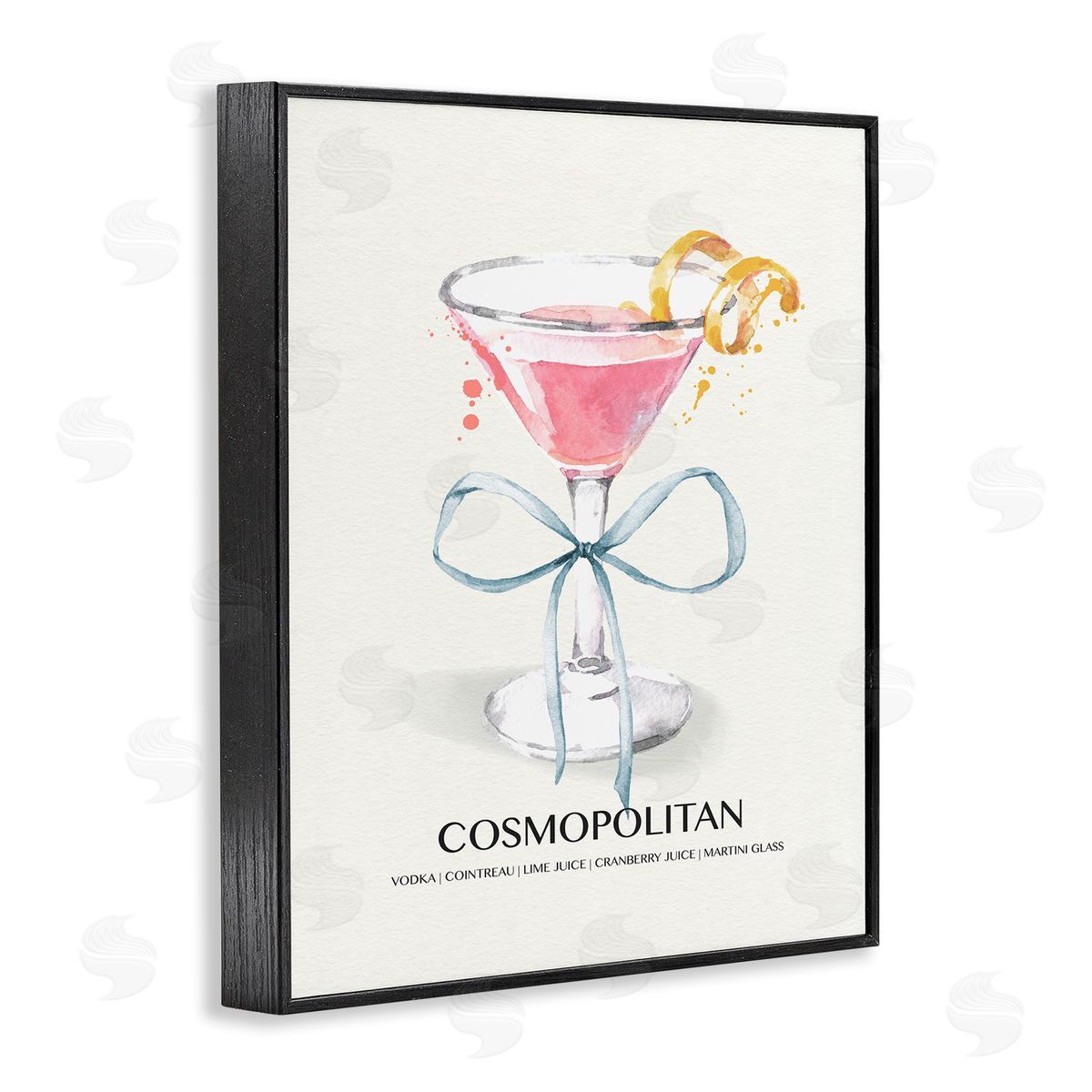 Pastel Cocktail with Bow Black Frame Print Wall Art, Home Decor by Susan Jill