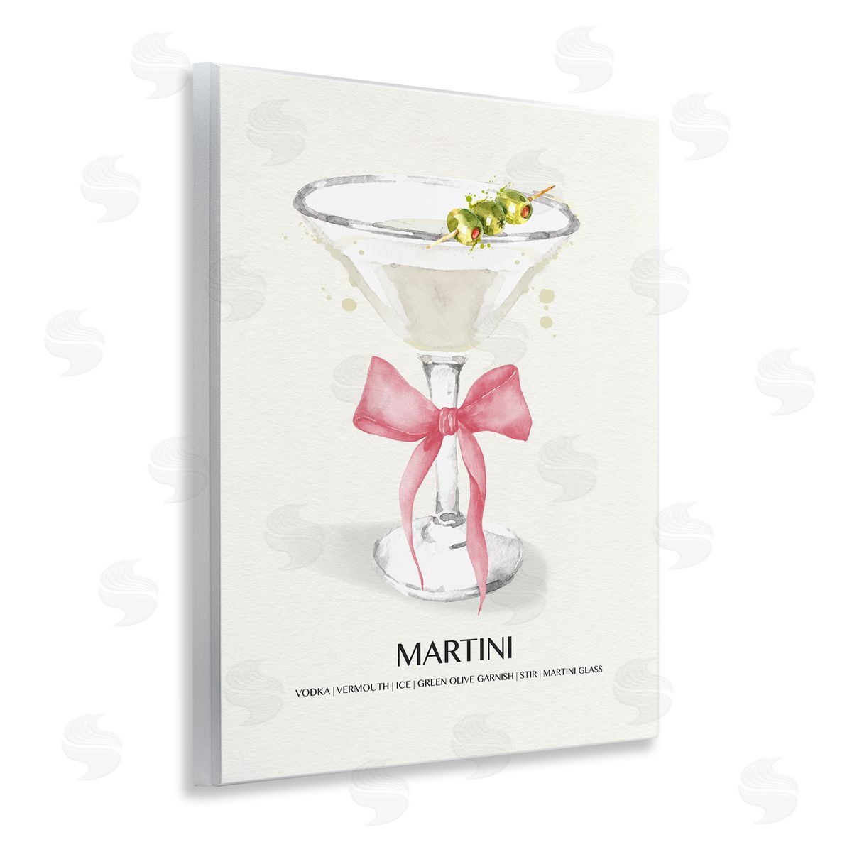 Pastel Martini with Bow Wood Plaque Wall Art, Home Decor by Susan Jill
