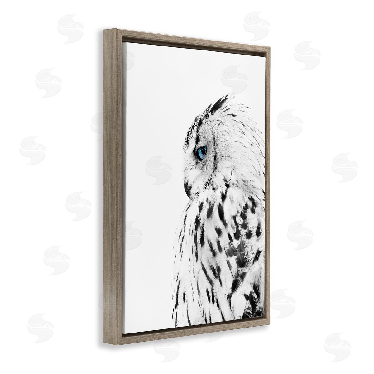 Owl with Strong Blue Gaze Brown Floating Frame Canvas Wall Art, Home Decor by Design Fabrikken