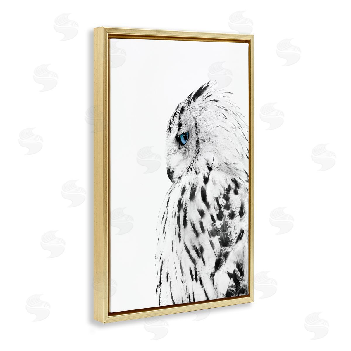 Owl with Strong Blue Gaze Gold Floating Frame Canvas Wall Art, Home Decor by Design Fabrikken