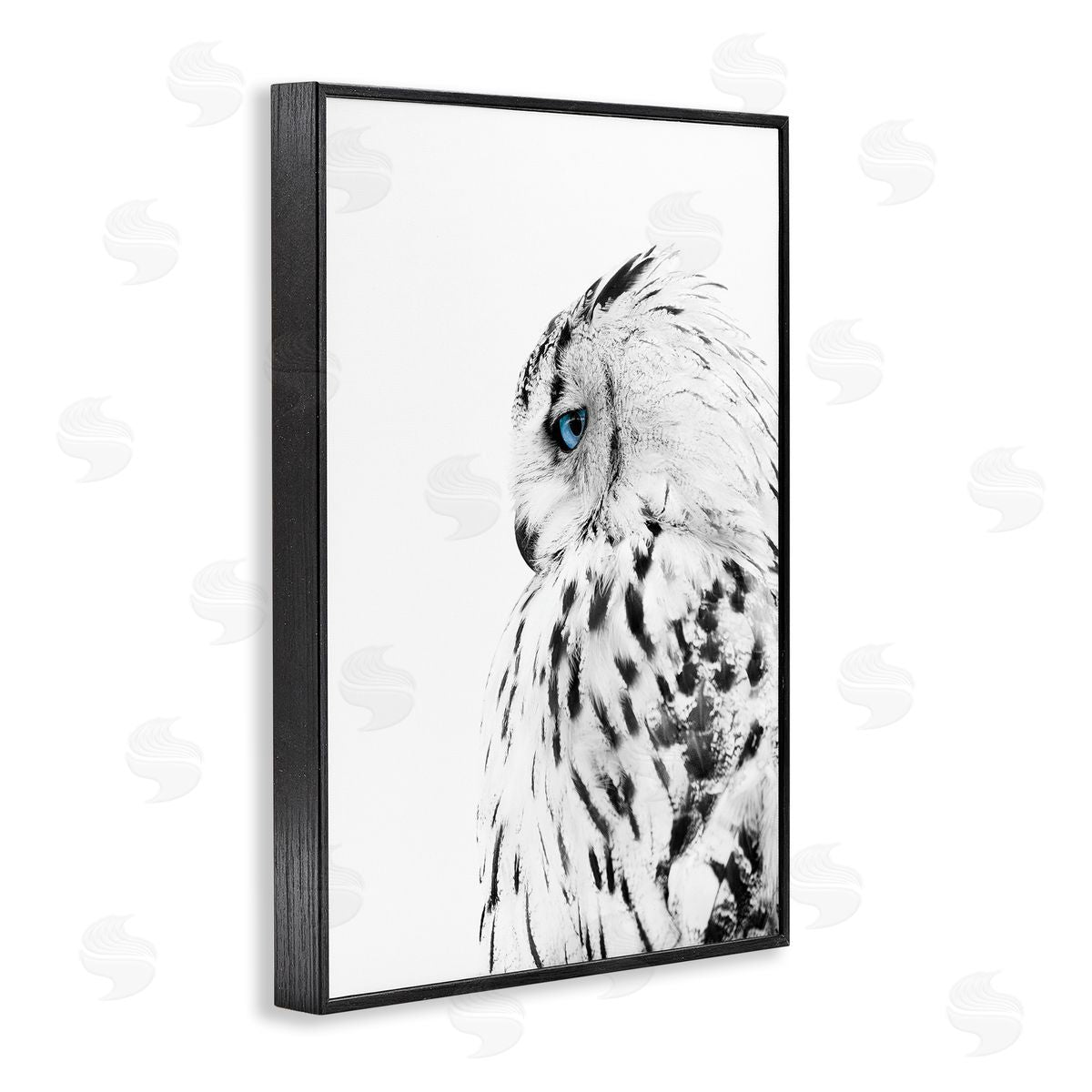 Owl with Strong Blue Gaze Black Frame Print Wall Art, Home Decor by Design Fabrikken