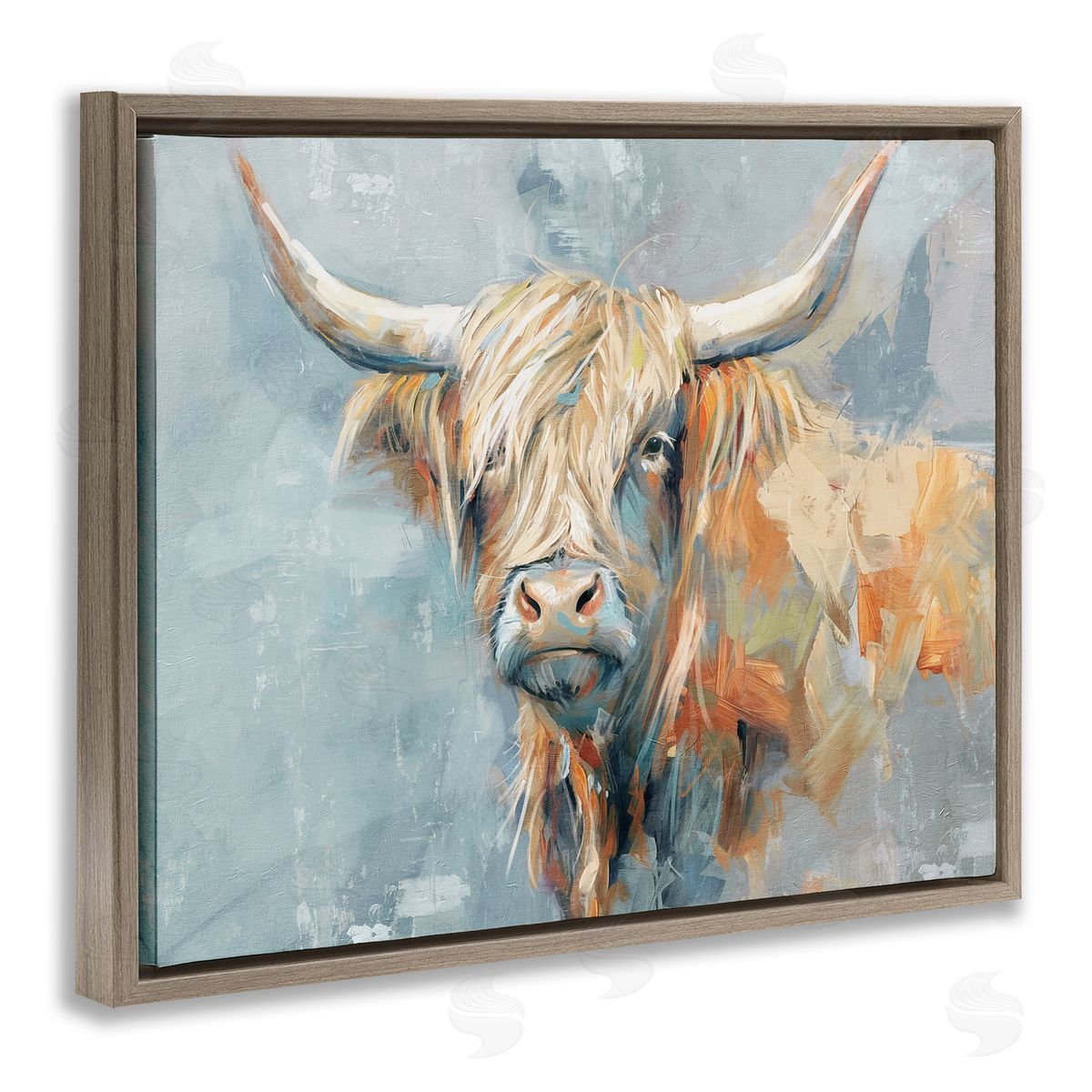 Nina Blue  Brown Floating Frame Canvas Wall Art Print