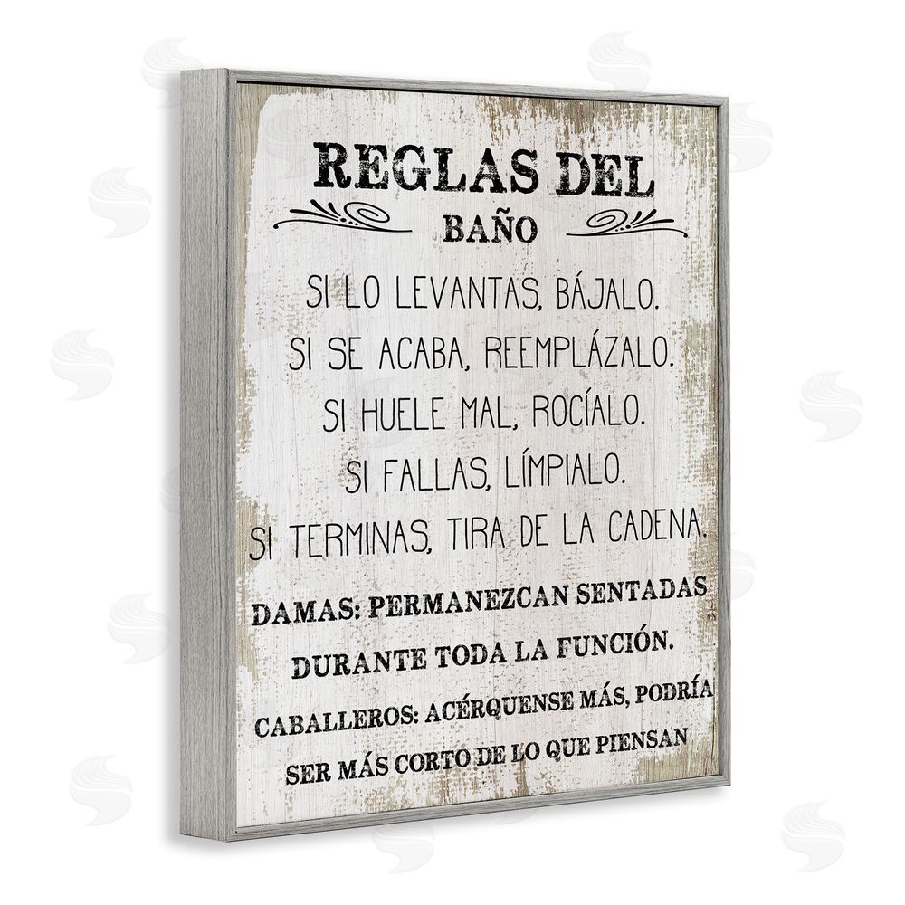 Stupell Studio Reglas Divertidas del Baño Gray Framed Giclee Wall Art Print