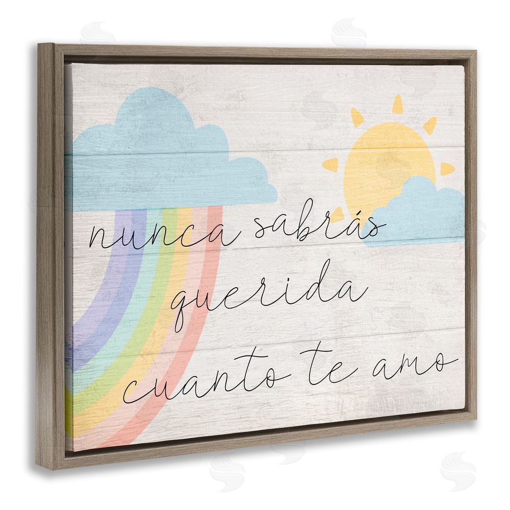Stupell Studio Querida Cuanto te Amo Brown Floating Frame Canvas Wall Art Print
