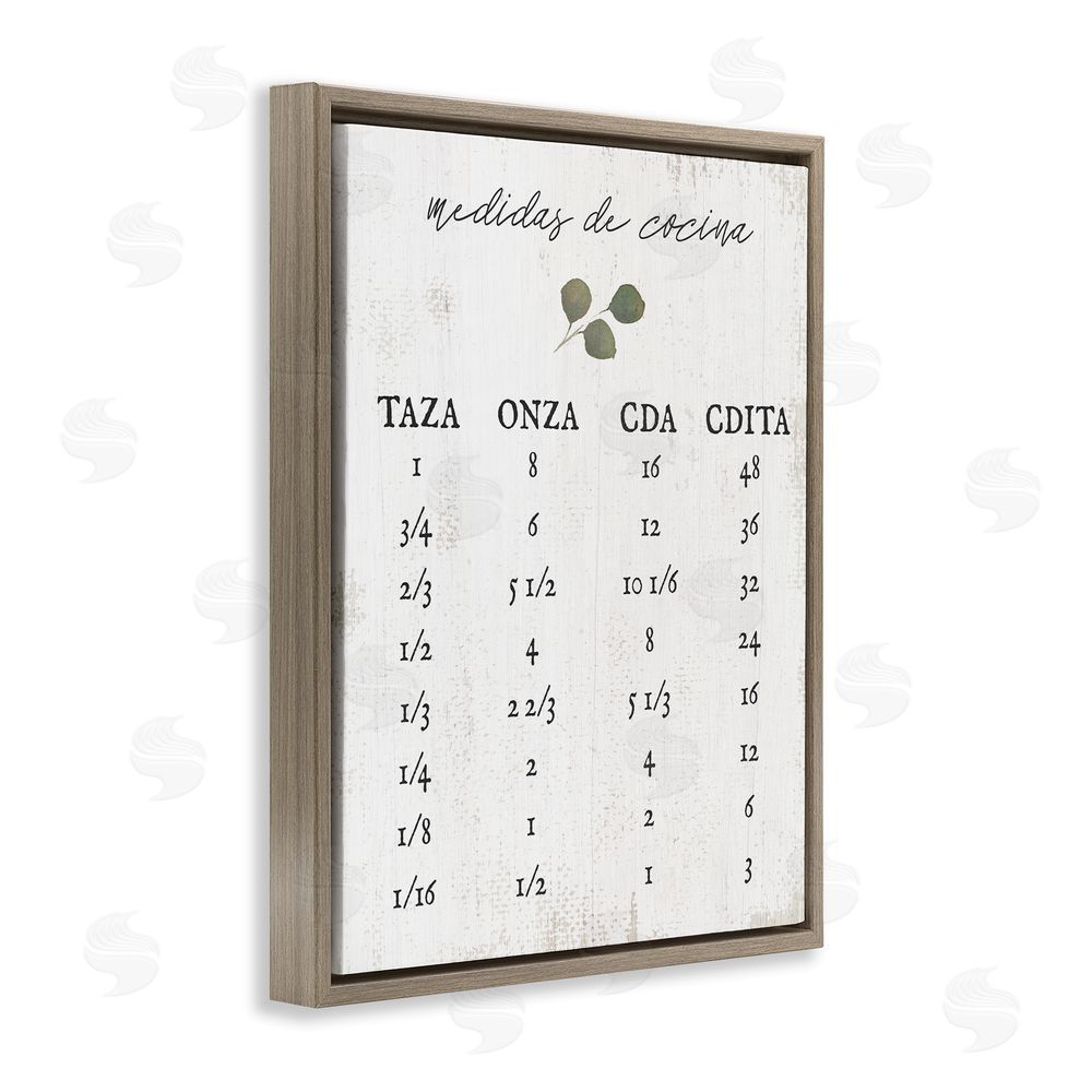 Stupell Studio Tabla de Medidas de Cocina Brown Floating Frame Canvas Wall Art Print