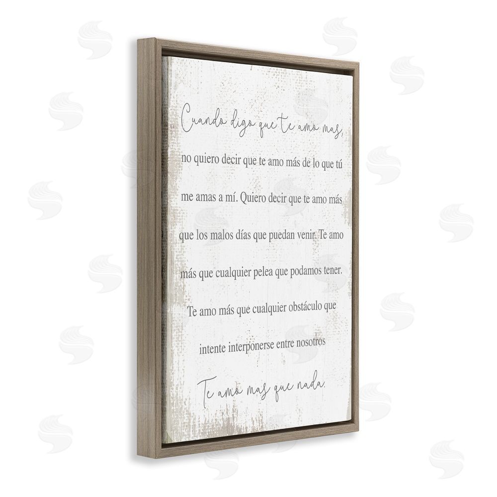 Stupell Studio Te Amo Más Que Nada Brown Floating Frame Canvas Wall Art Print