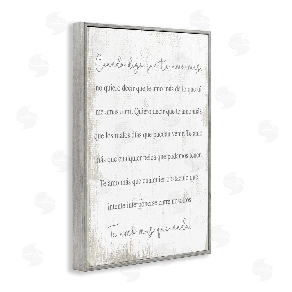 Stupell Studio Te Amo Más Que Nada Gray Framed Giclee Wall Art Print