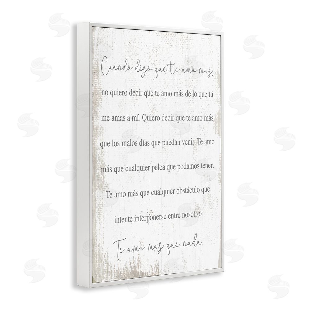 Stupell Studio Te Amo Más Que Nada White Framed Giclee Wall Art Print