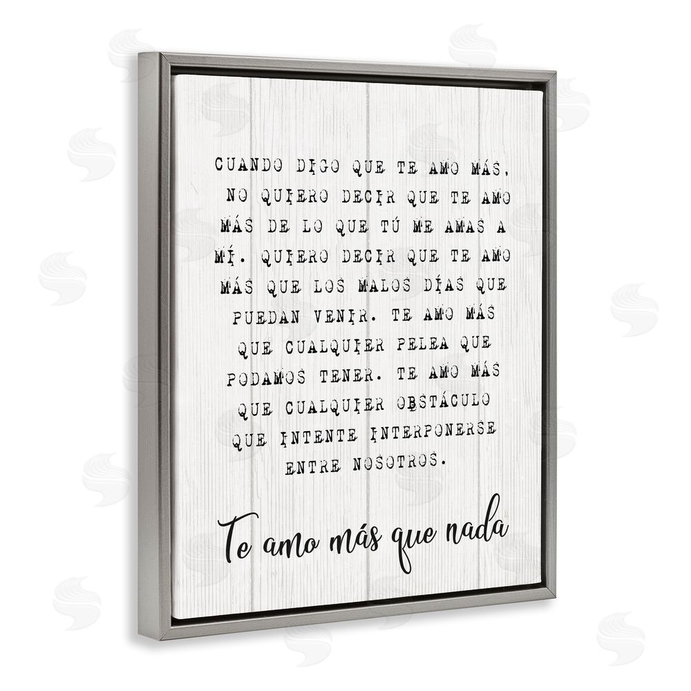 Stupell Studio Te Amo Sin Límites Gray Floating Frame Canvas Wall Art Print