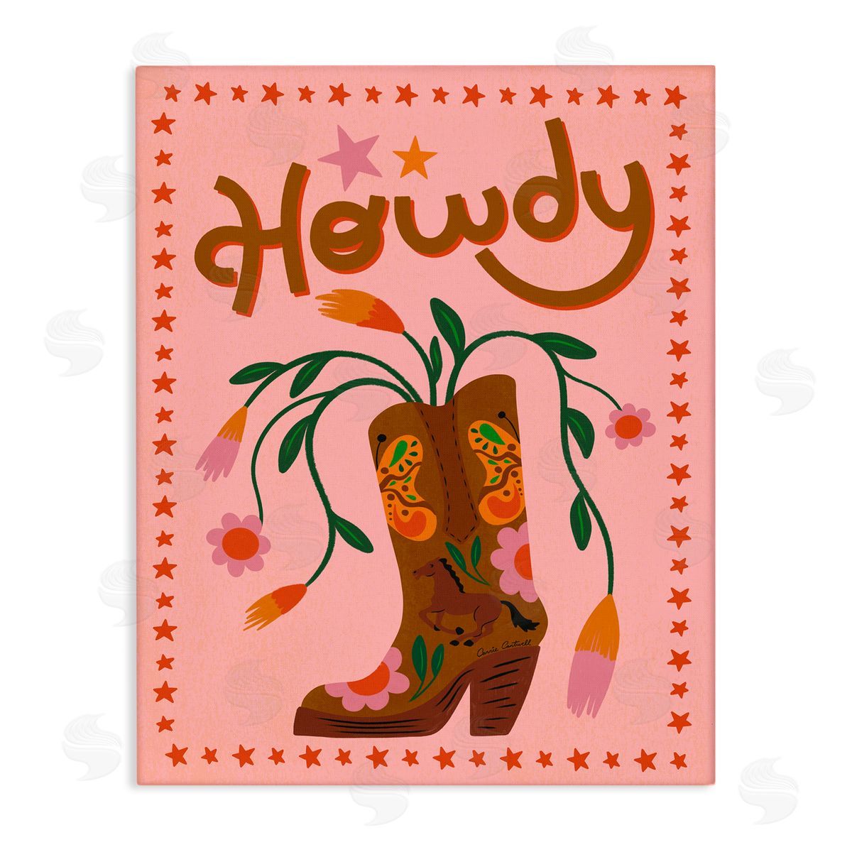 Carrie Cantwell Howdy Floral Cowgirl Boots Canvas Wall Art Print