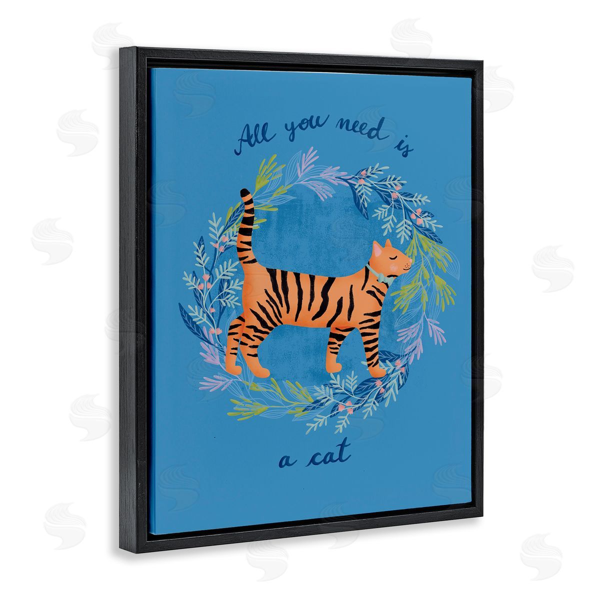 Metka Hiti Orange Cat on Wreath Black Floating Frame Canvas Wall Art Print
