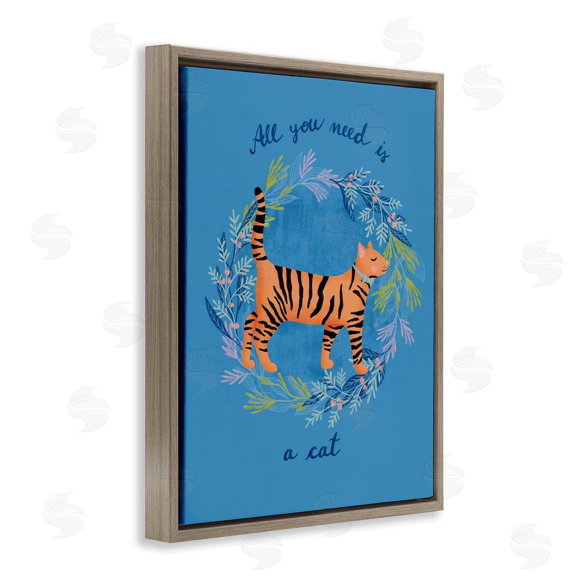 Metka Hiti Orange Cat on Wreath Brown Floating Frame Canvas Wall Art Print