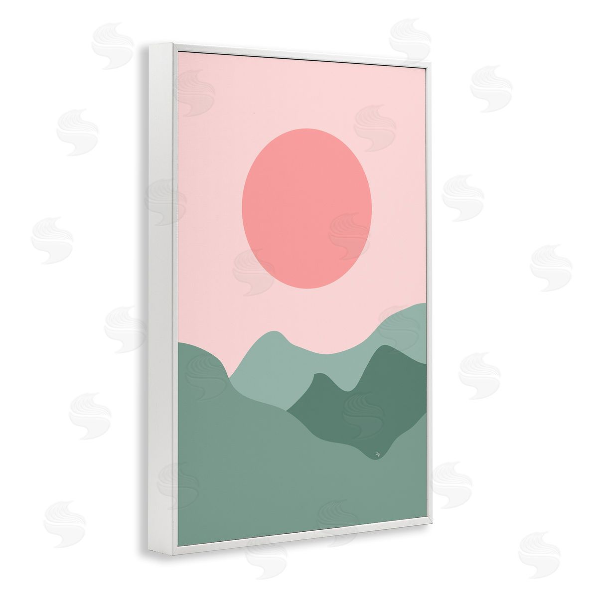Martina Pavlova Pink Sun Green Mountains White Framed Giclee Wall Art Print