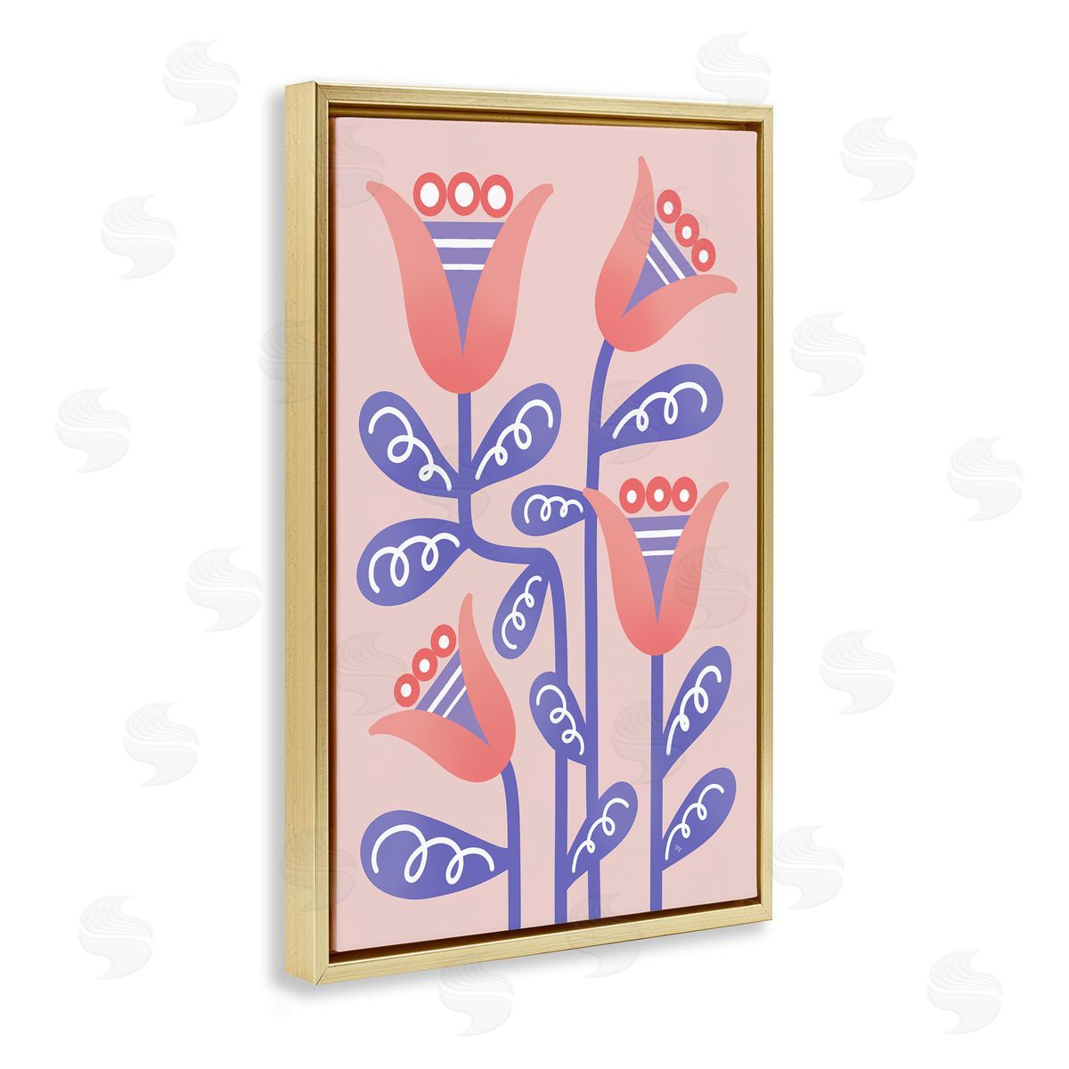 Martina Pavlova Tulip Flowers Pink Deco Gold Floating Frame Canvas Wall Art Print