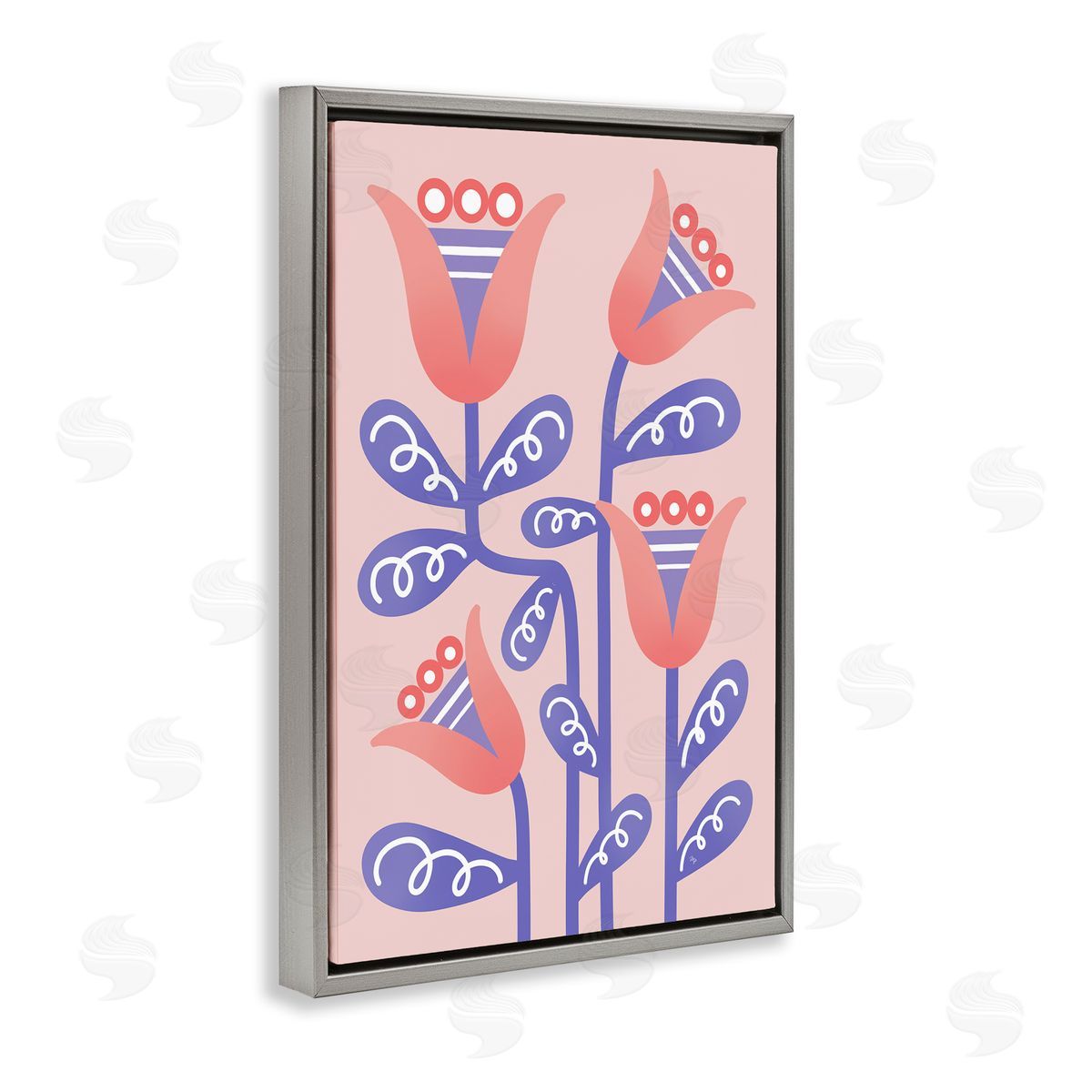 Martina Pavlova Tulip Flowers Pink Deco Gray Floating Frame Canvas Wall Art Print