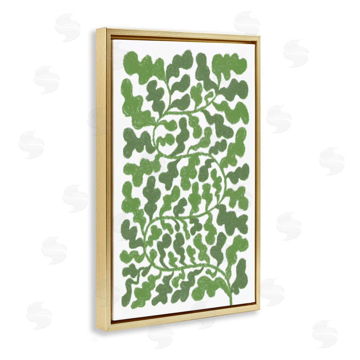 Martina Pavlova Intricate Green Vine Pattern Gold Floating Frame Canvas Wall Art Print