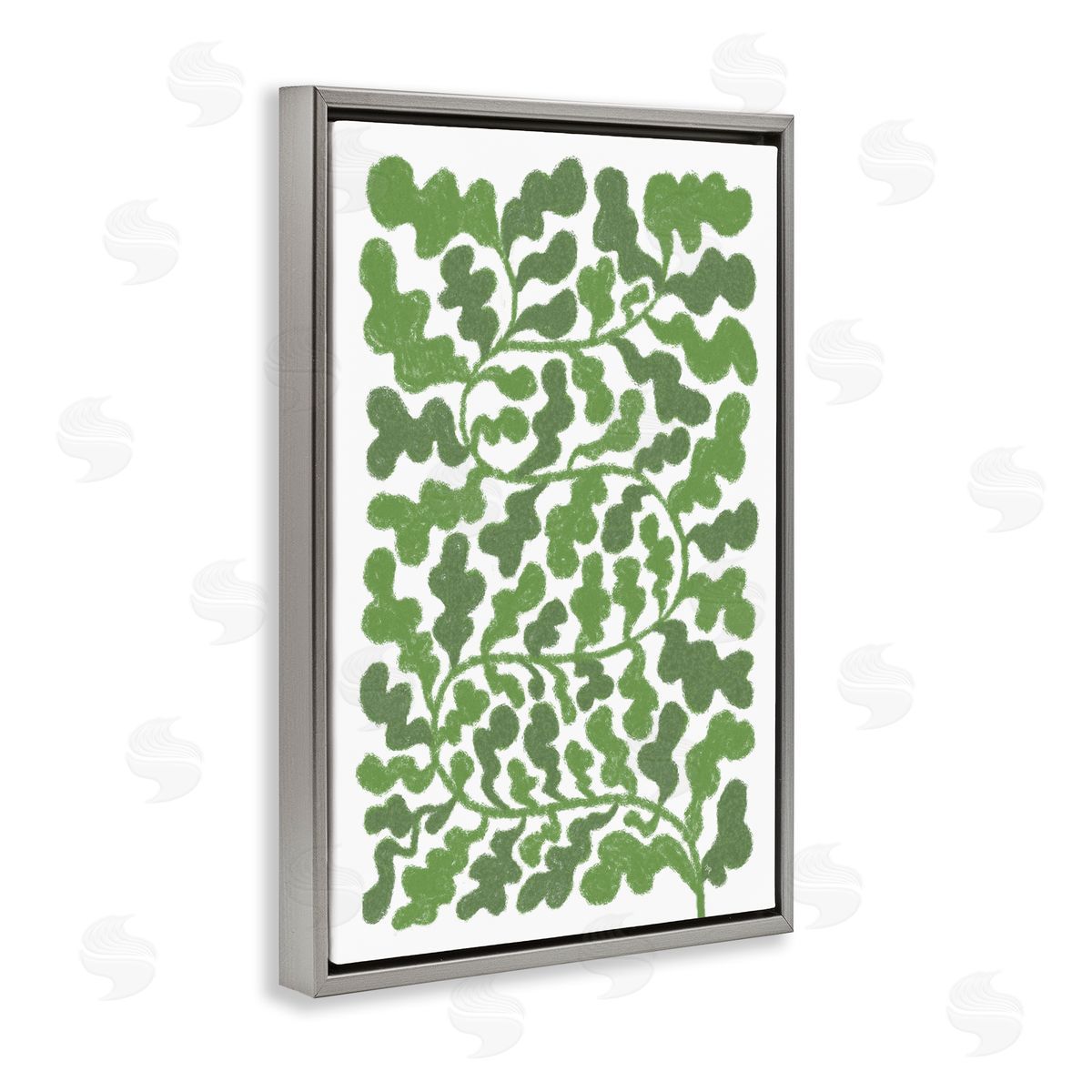 Martina Pavlova Intricate Green Vine Pattern Gray Floating Frame Canvas Wall Art Print