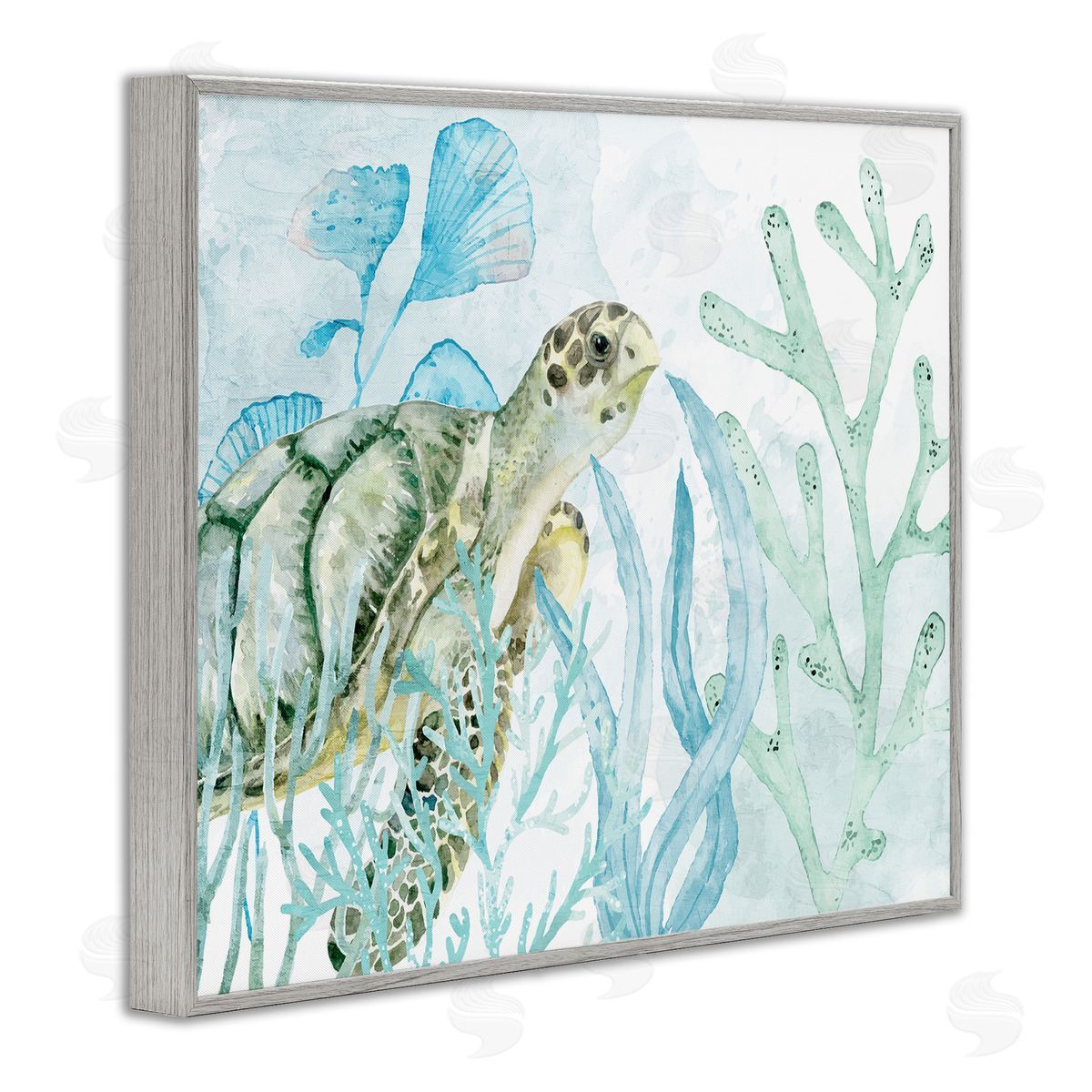 Kim Allen Turtle in Watercolor Coral Gray Framed Giclee Wall Art Print