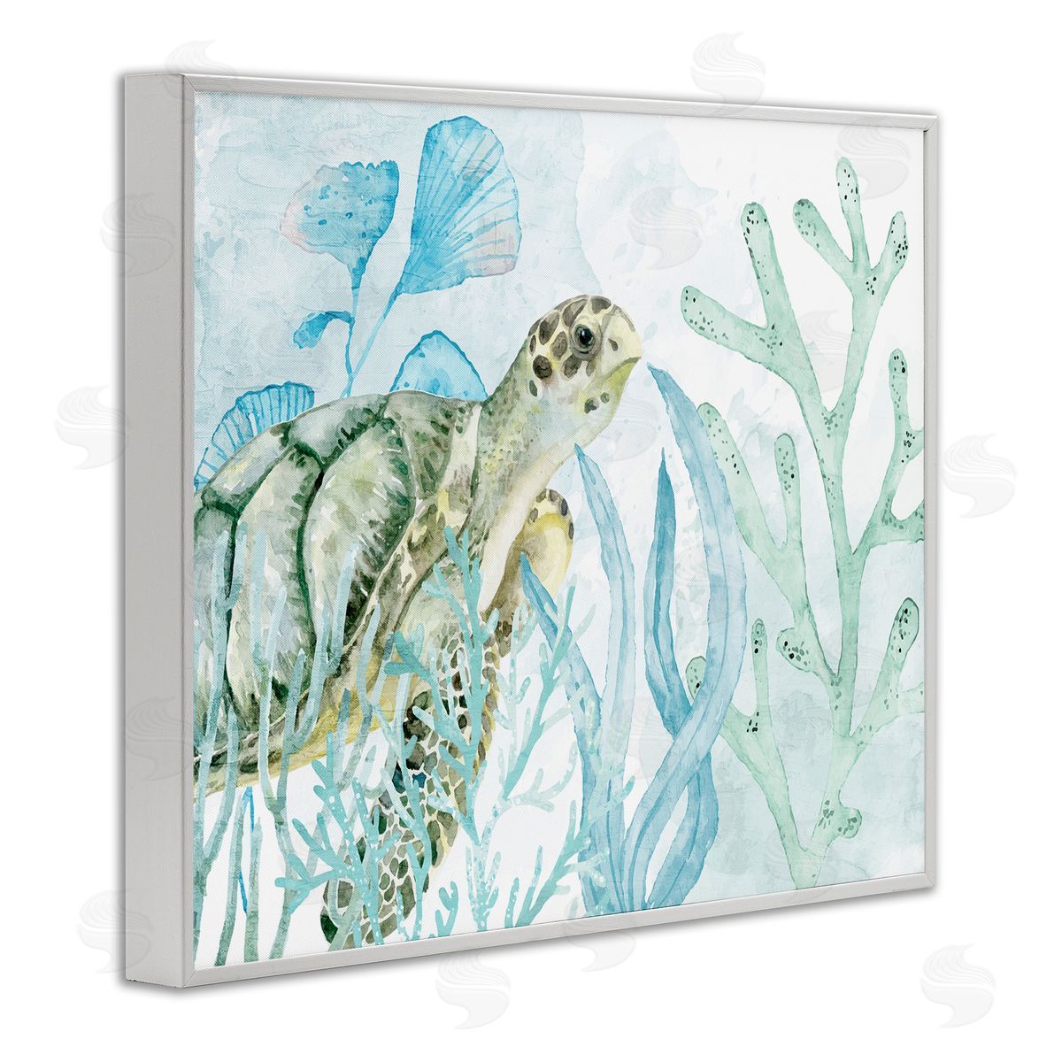 Kim Allen Turtle in Watercolor Coral White Framed Giclee Wall Art Print