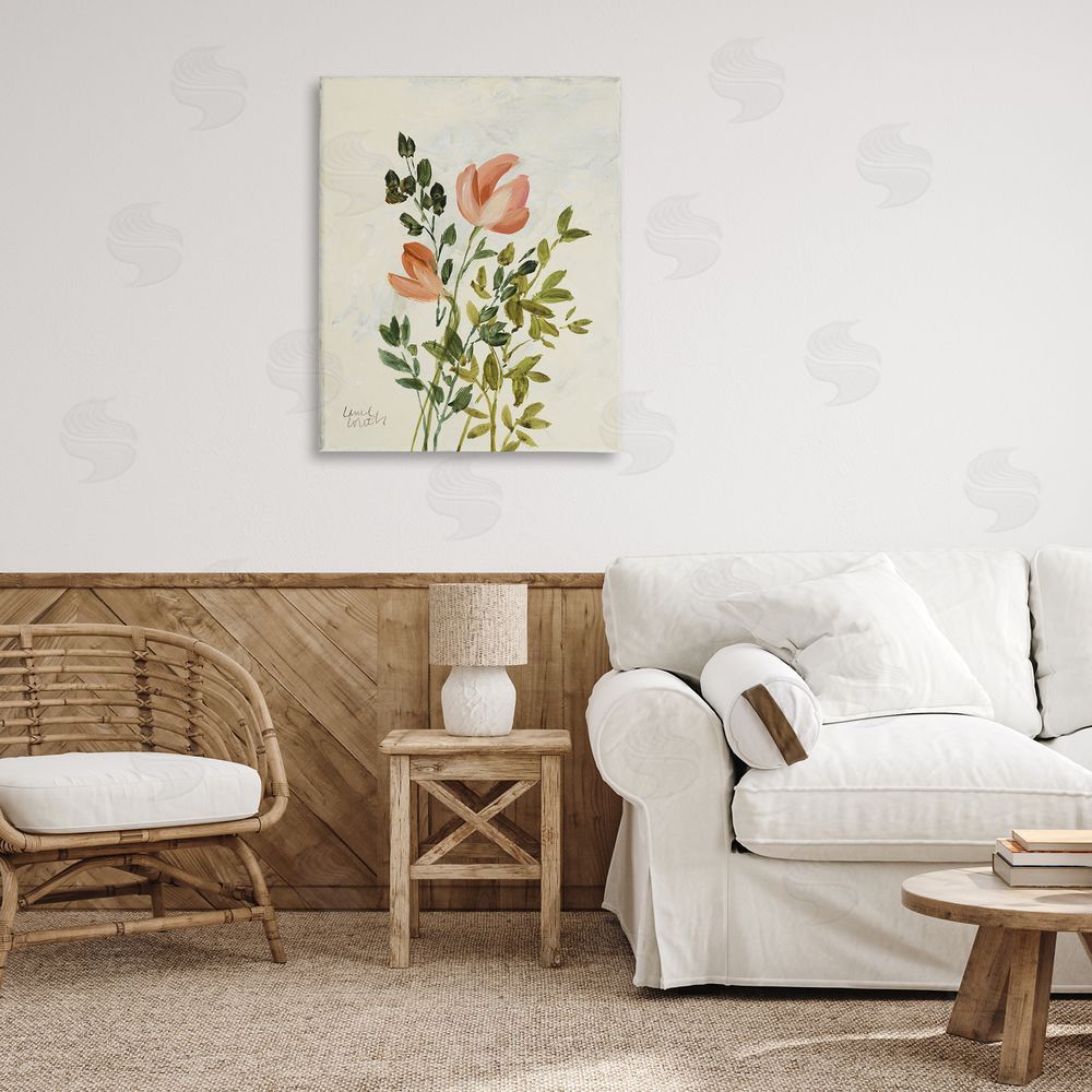 Lanie Loreth Vintage Leaves Pink Blossom Canvas Wall Art Print in Room