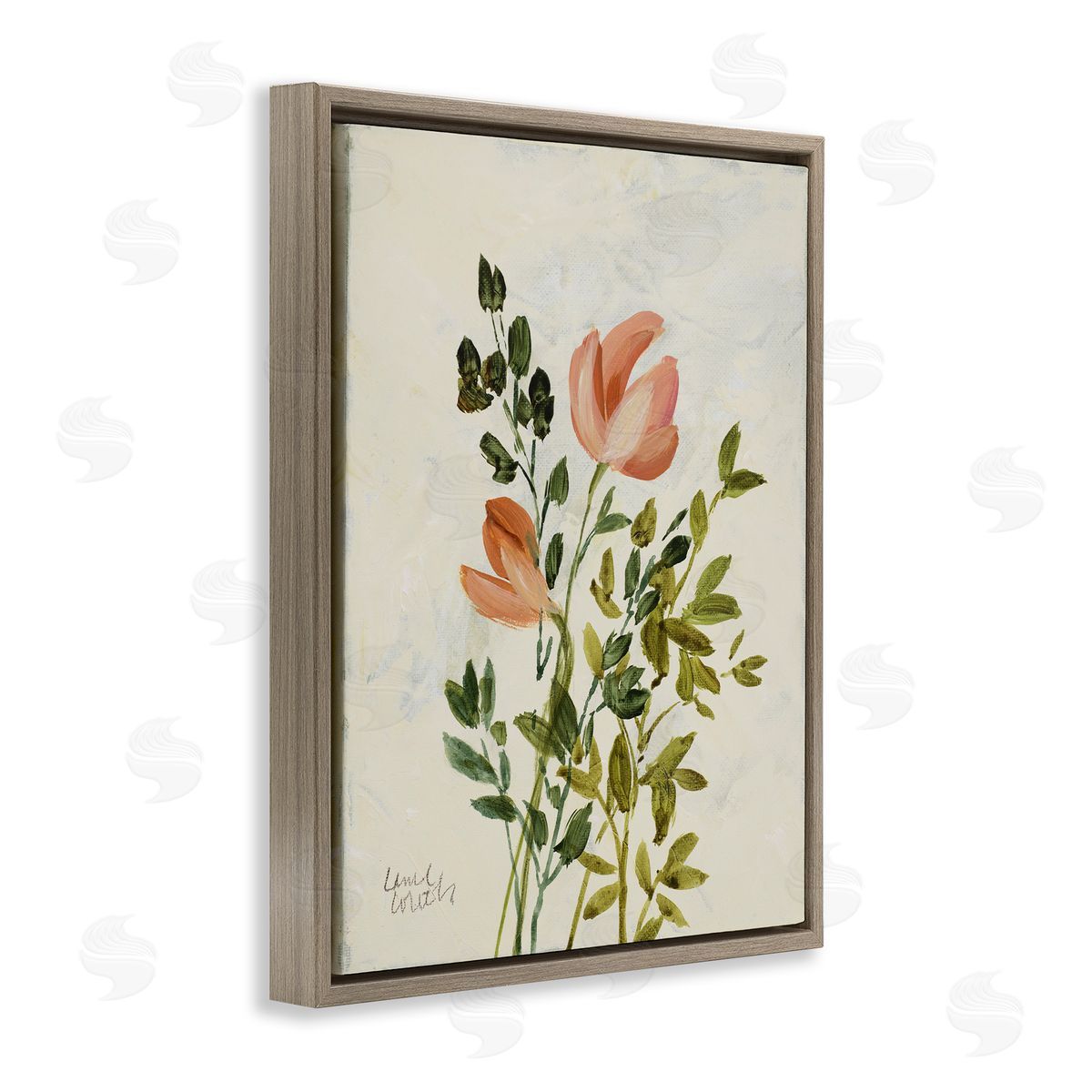 Lanie Loreth Vintage Leaves Pink Blossom Brown Floating Frame Canvas Wall Art Print