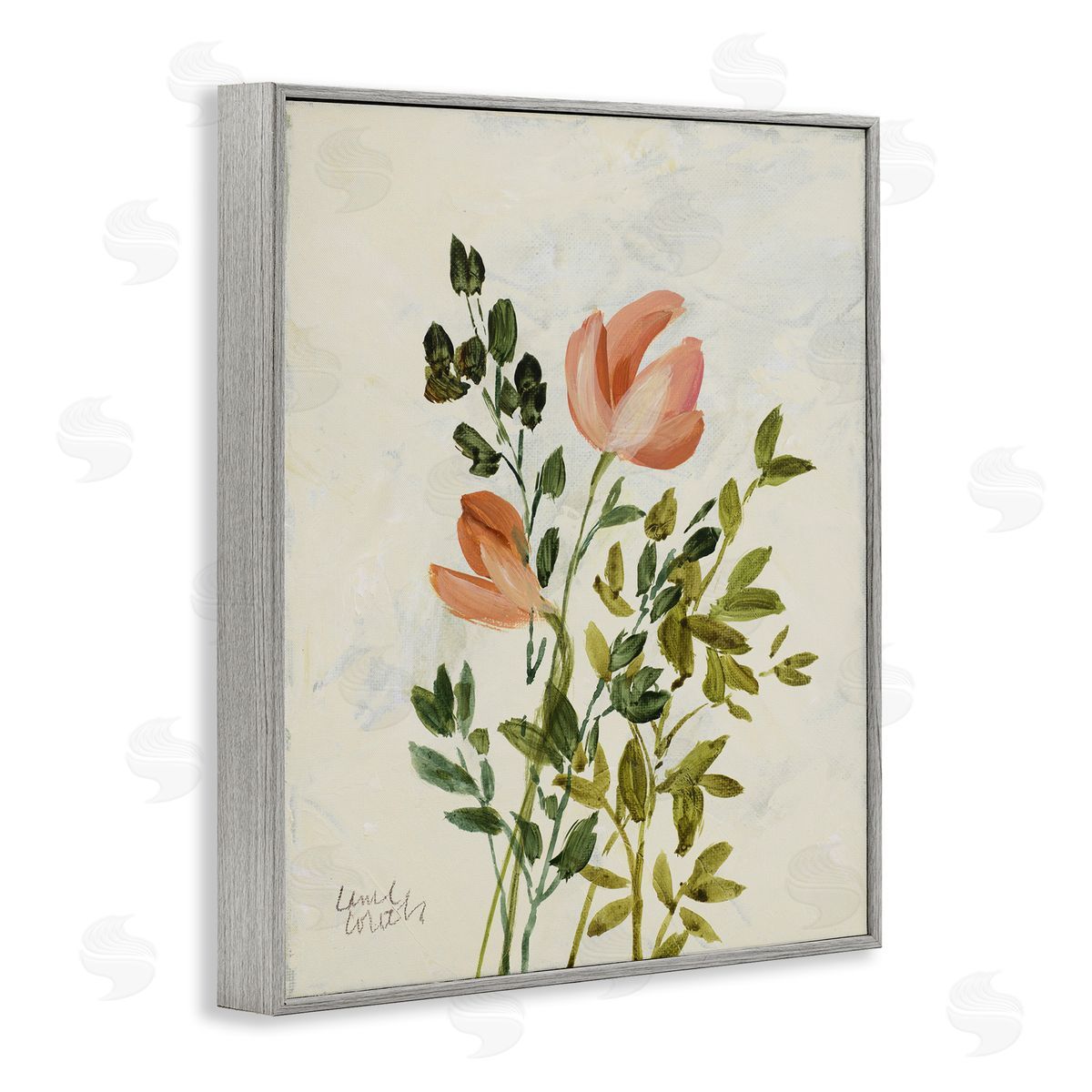 Lanie Loreth Vintage Leaves Pink Blossom Gray Framed Giclee Wall Art Print