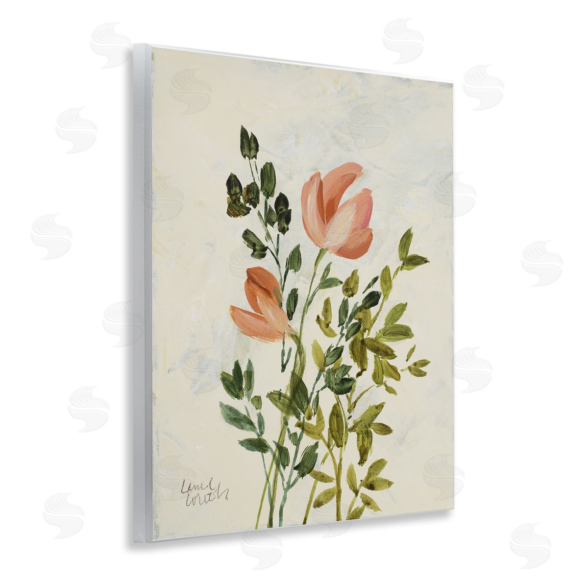 Lanie Loreth Vintage Leaves Pink Blossom Wooden Wall Plaque Art Print