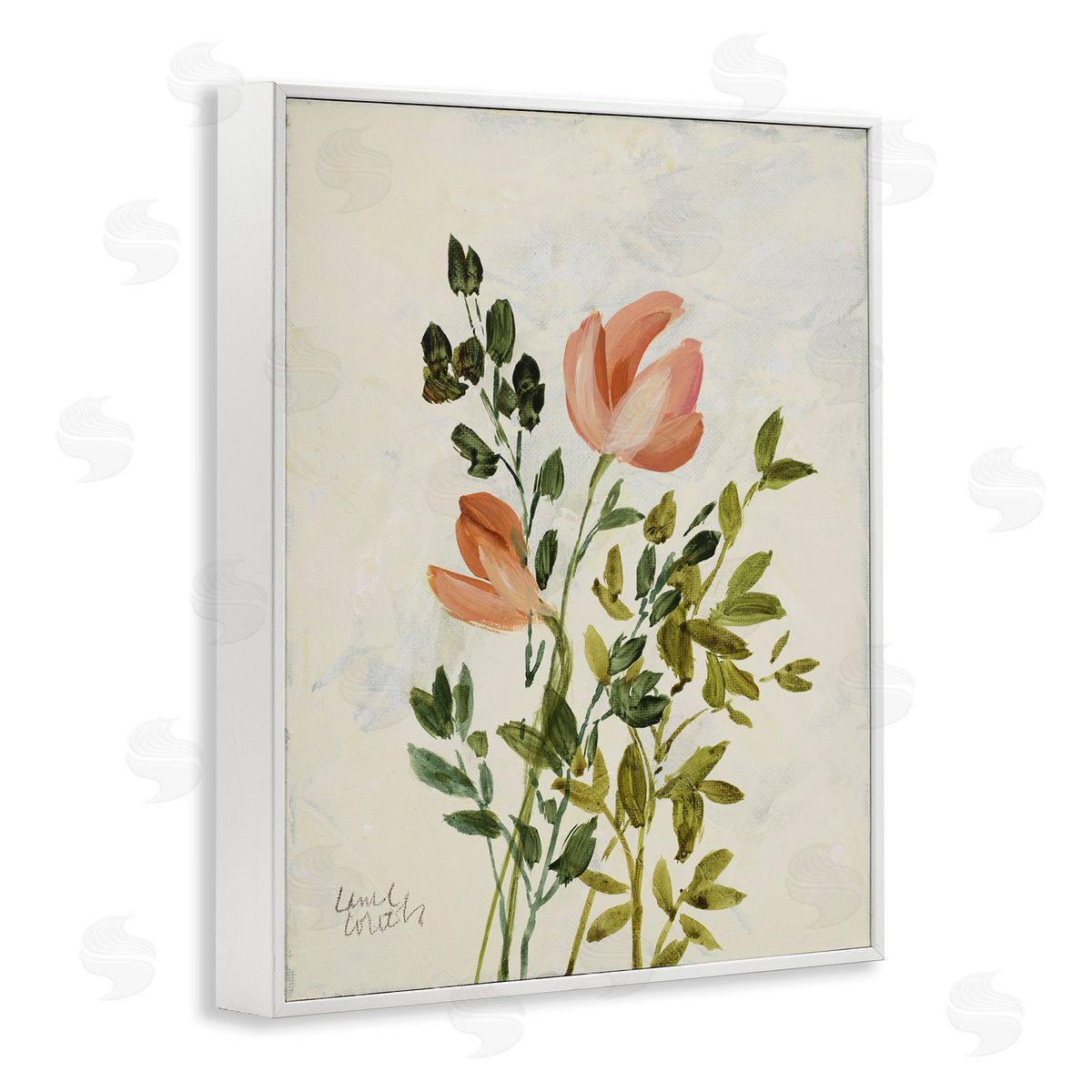 Lanie Loreth Vintage Leaves Pink Blossom White Framed Giclee Wall Art Print