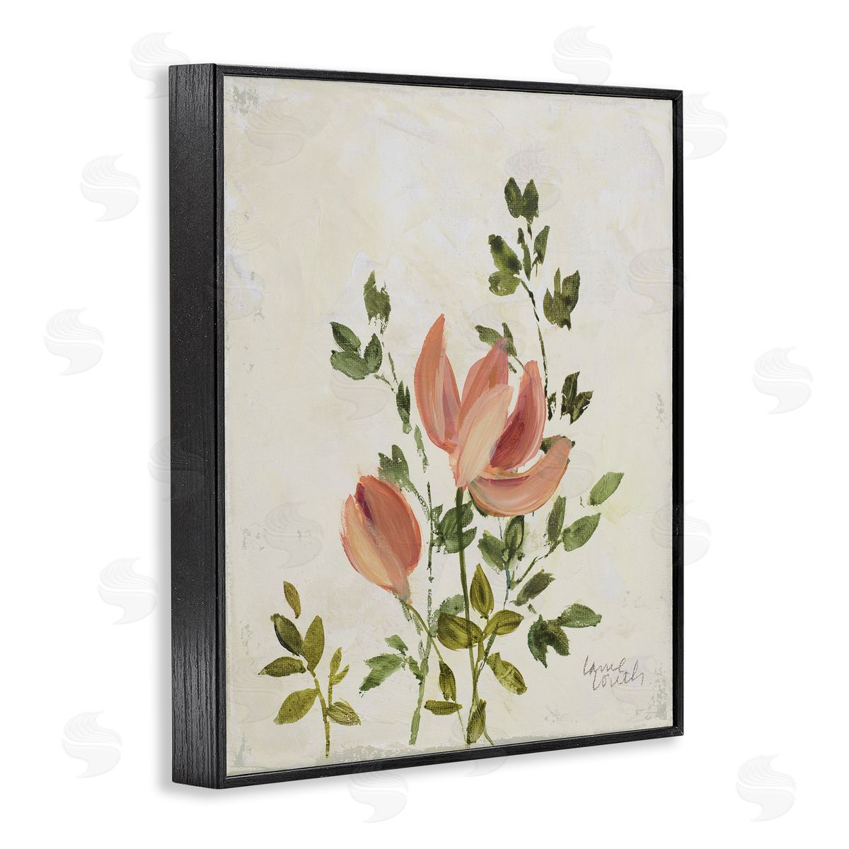 Lanie Loreth Pink Florals Vintage Leaves Black Framed Giclee Wall Art Print