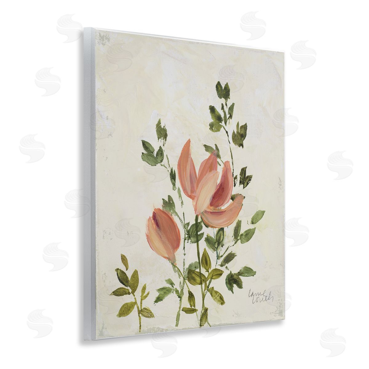 Lanie Loreth Pink Florals Vintage Leaves Wooden Wall Plaque Art Print