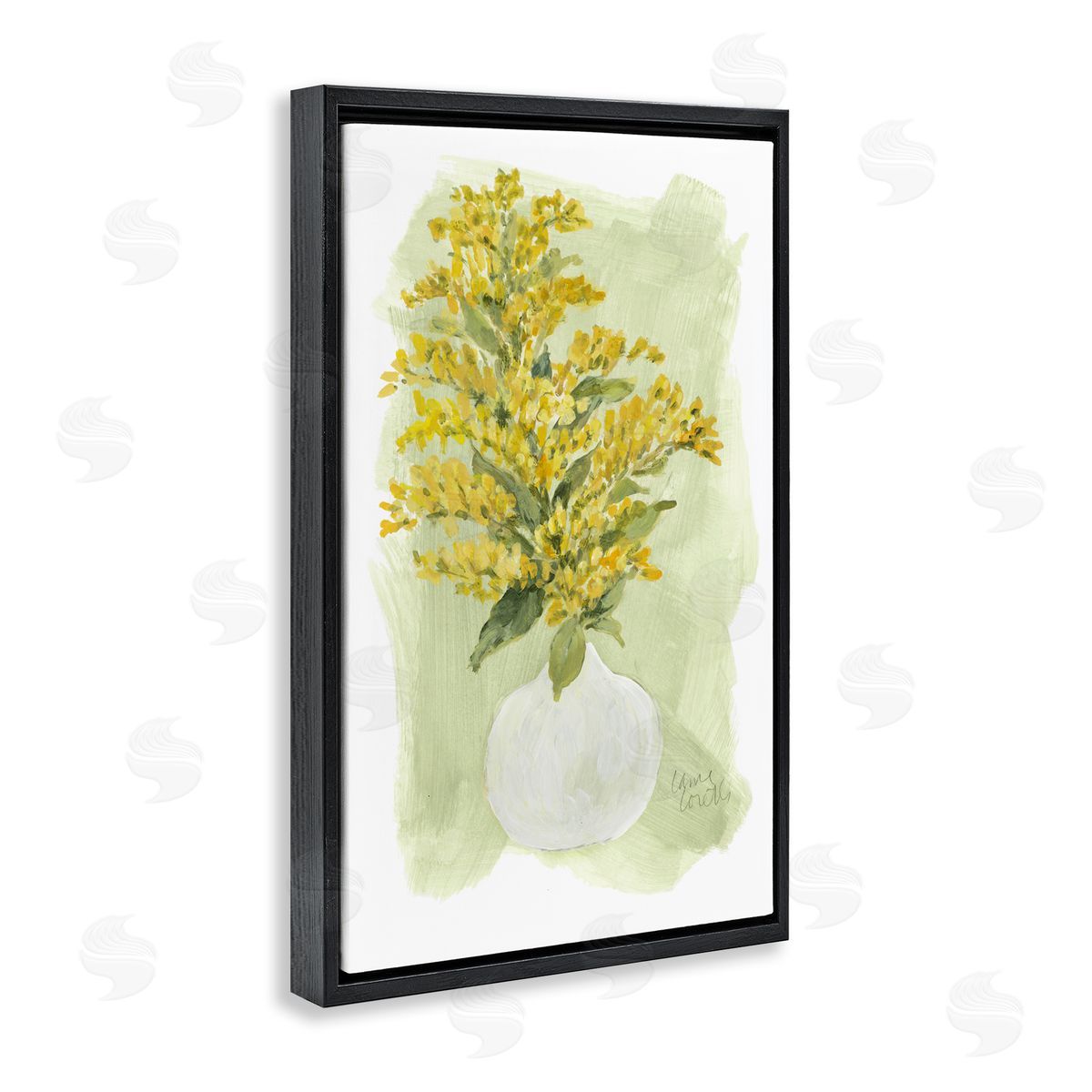 Lanie Loreth Goldenrods Bloom White Vase Black Floating Frame Canvas Wall Art Print