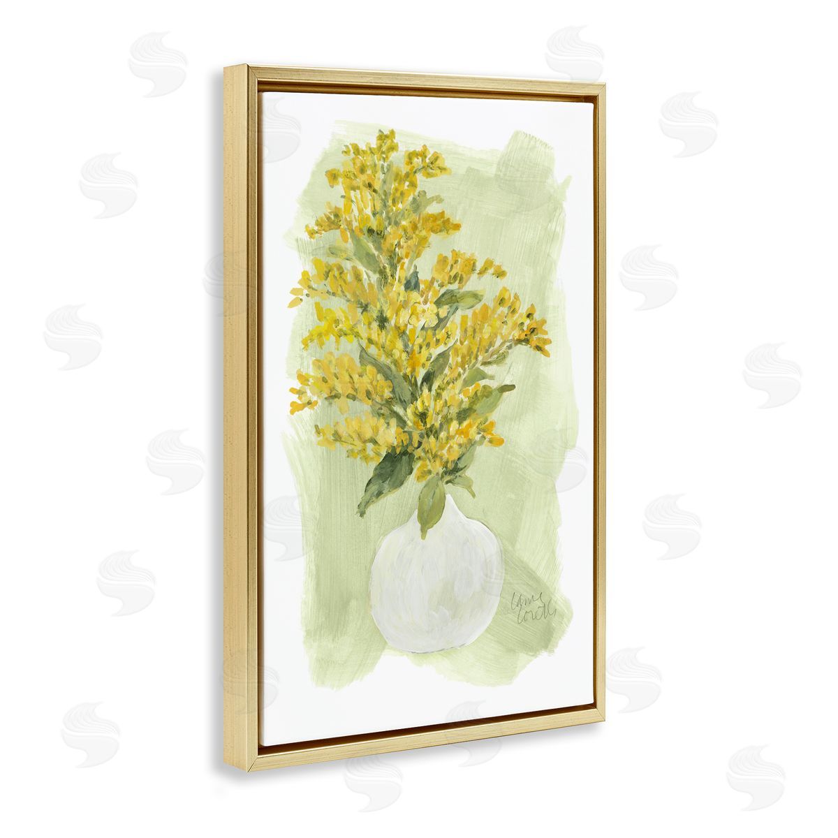 Lanie Loreth Goldenrods Bloom White Vase Gold Floating Frame Canvas Wall Art Print