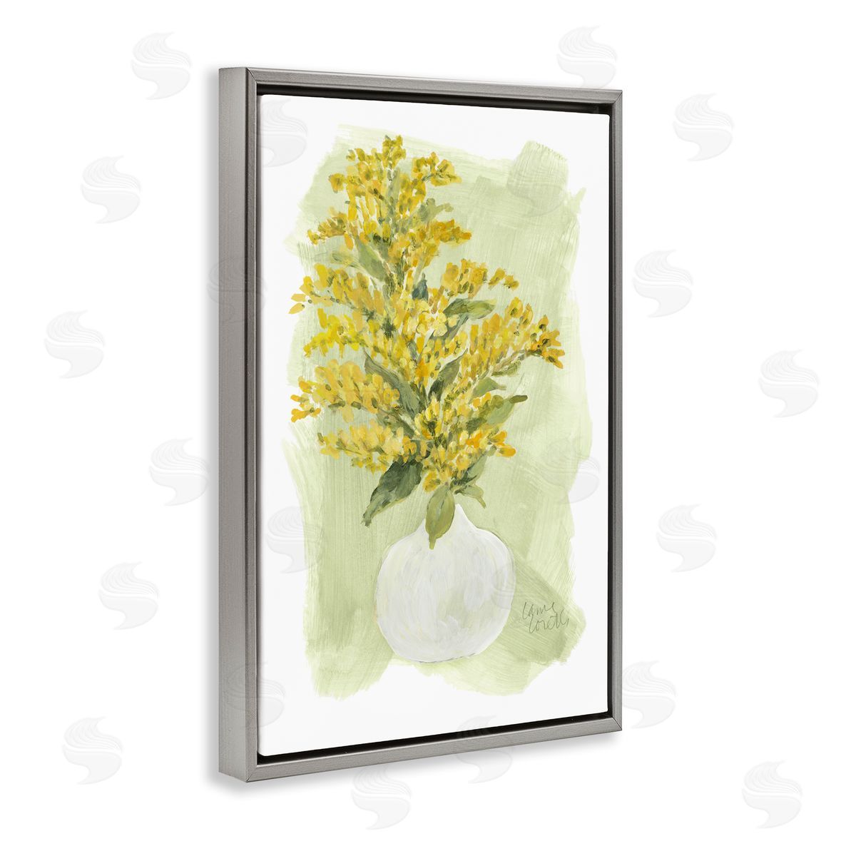 Lanie Loreth Goldenrods Bloom White Vase Gray Floating Frame Canvas Wall Art Print