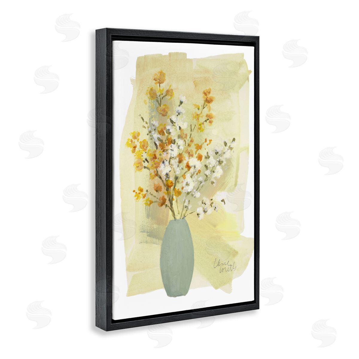 Lanie Loreth Wildflowers Bloom Blue Vase Black Floating Frame Canvas Wall Art Print