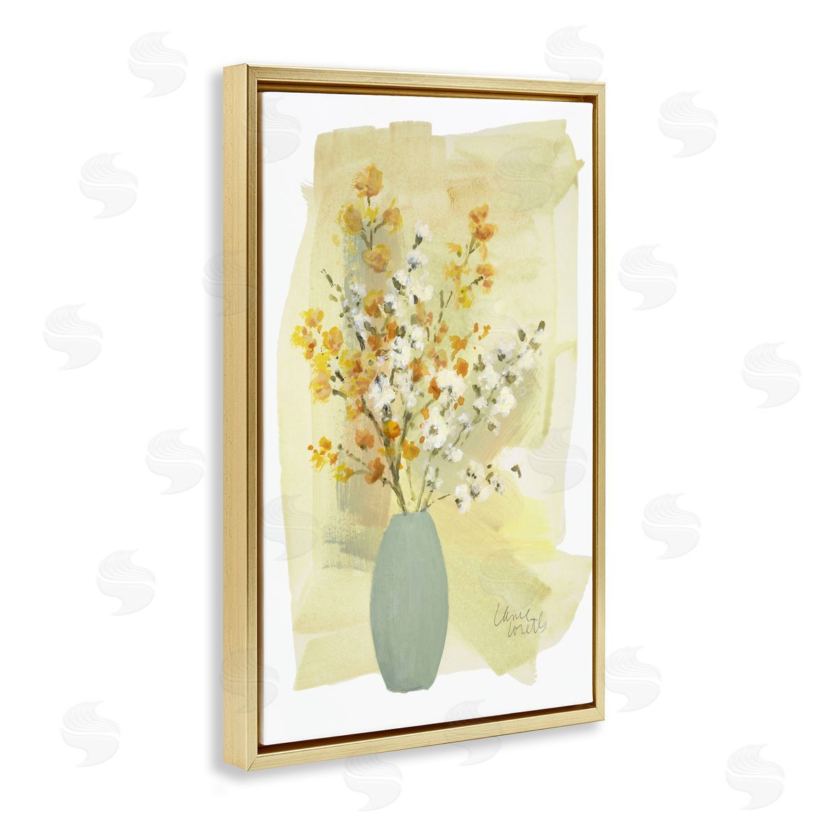 Lanie Loreth Wildflowers Bloom Blue Vase Gold Floating Frame Canvas Wall Art Print