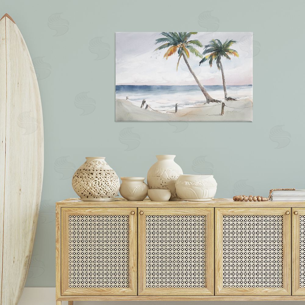 Karin Lind Two Palms Serene Coast Canvas Wall Art Print in Room