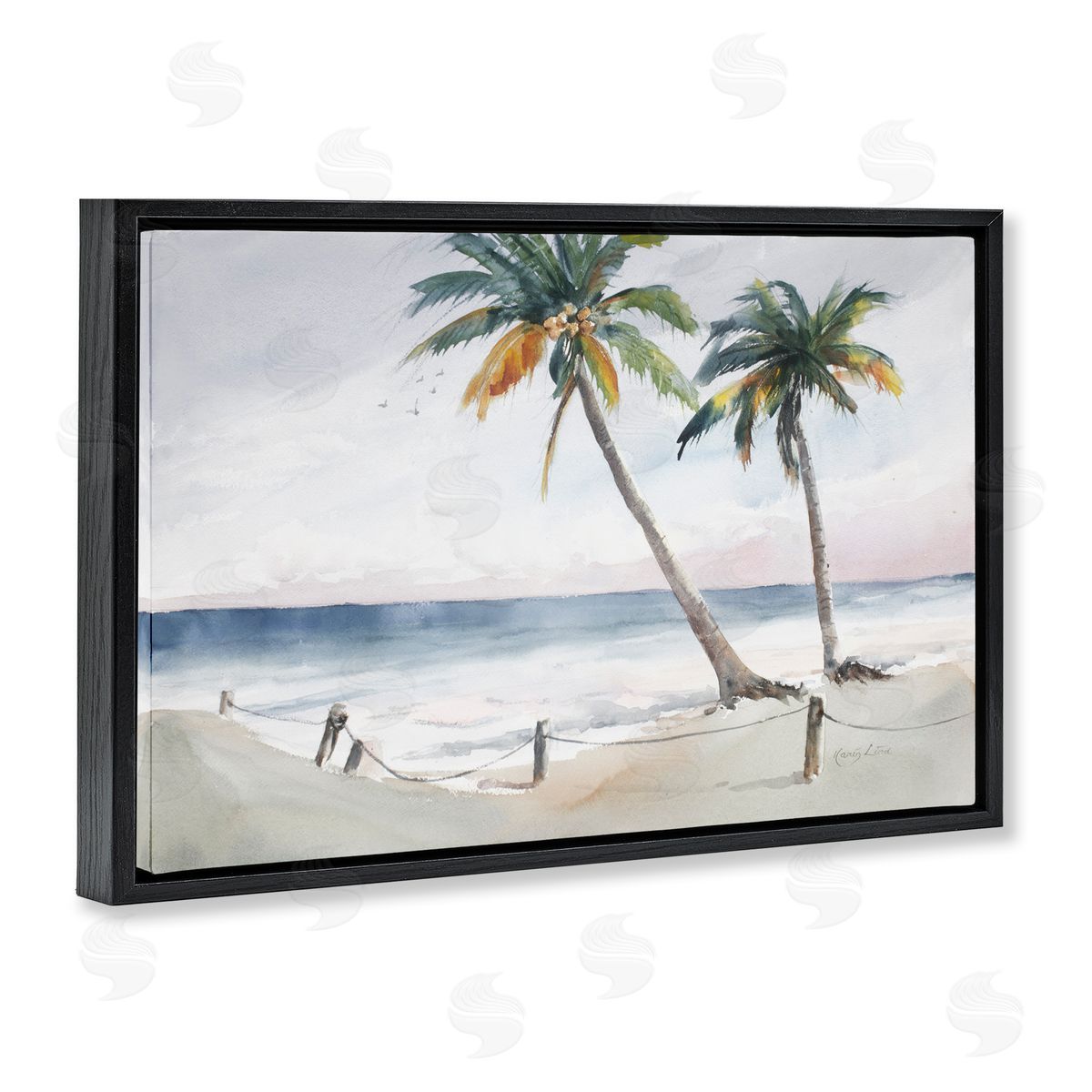Karin Lind Two Palms Serene Coast Black Floating Frame Canvas Wall Art Print