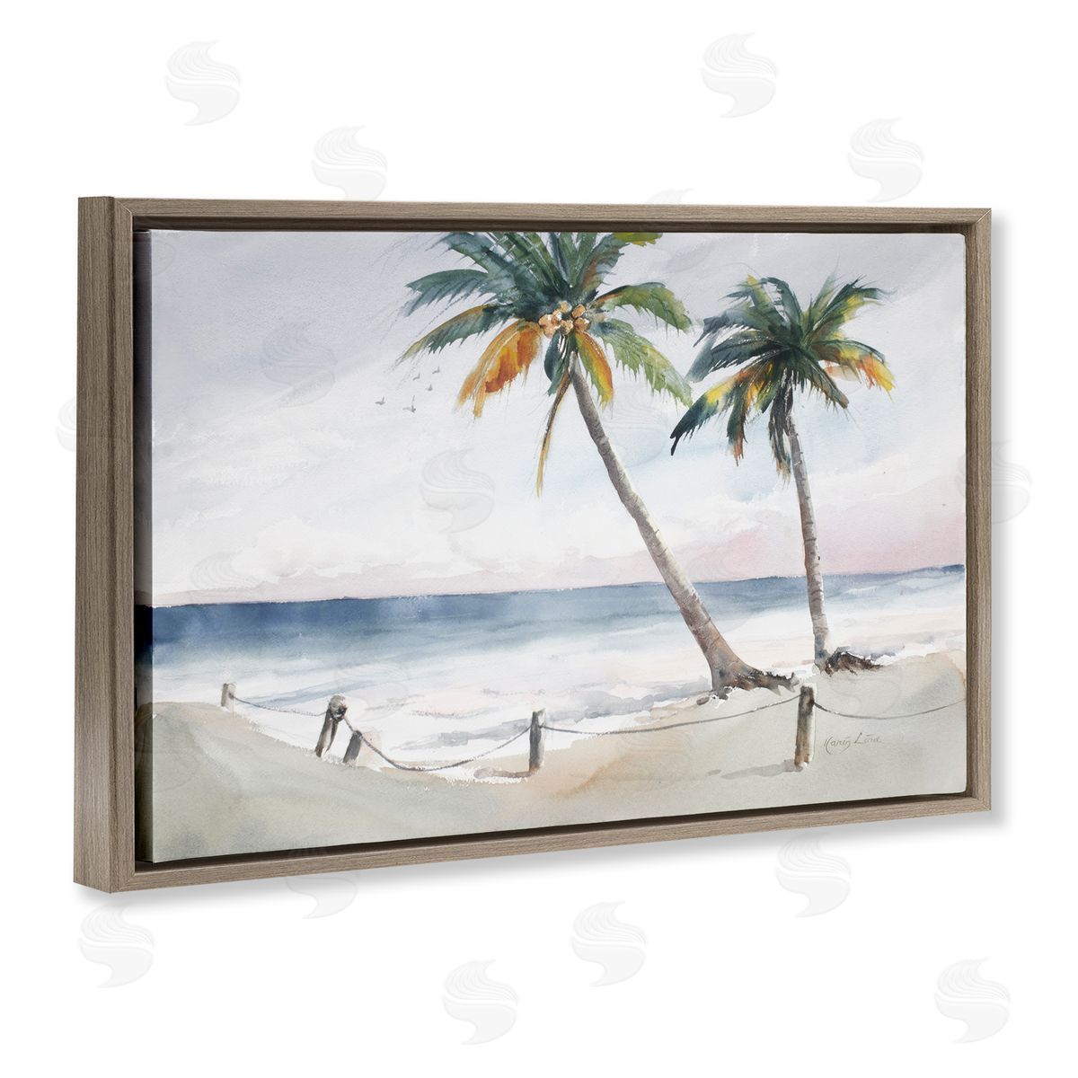 Karin Lind Two Palms Serene Coast Brown Floating Frame Canvas Wall Art Print
