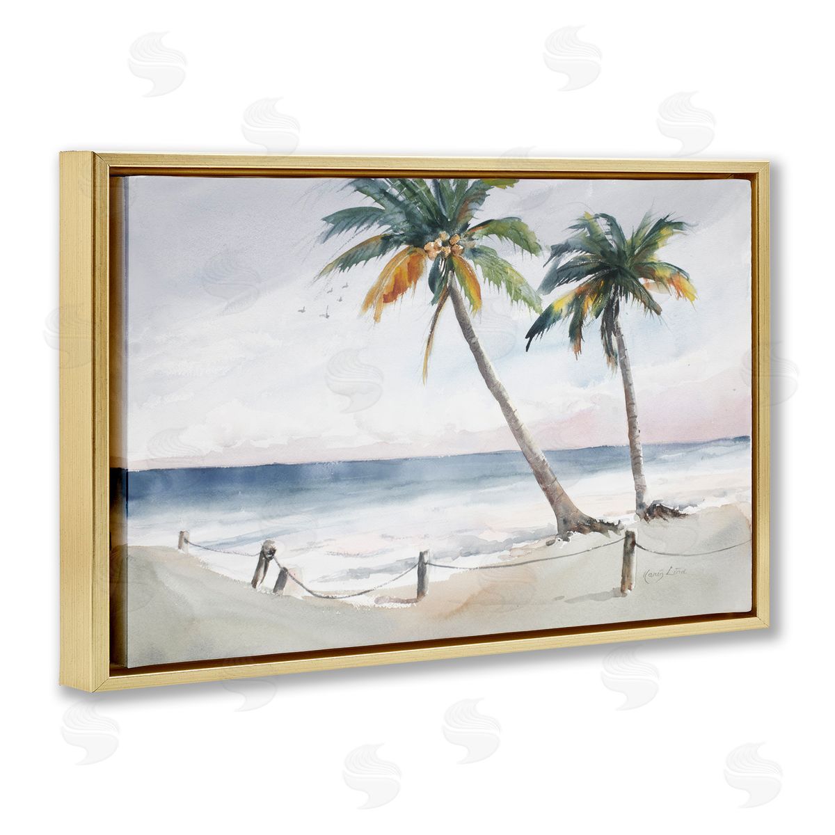 Karin Lind Two Palms Serene Coast Gold Floating Frame Canvas Wall Art Print