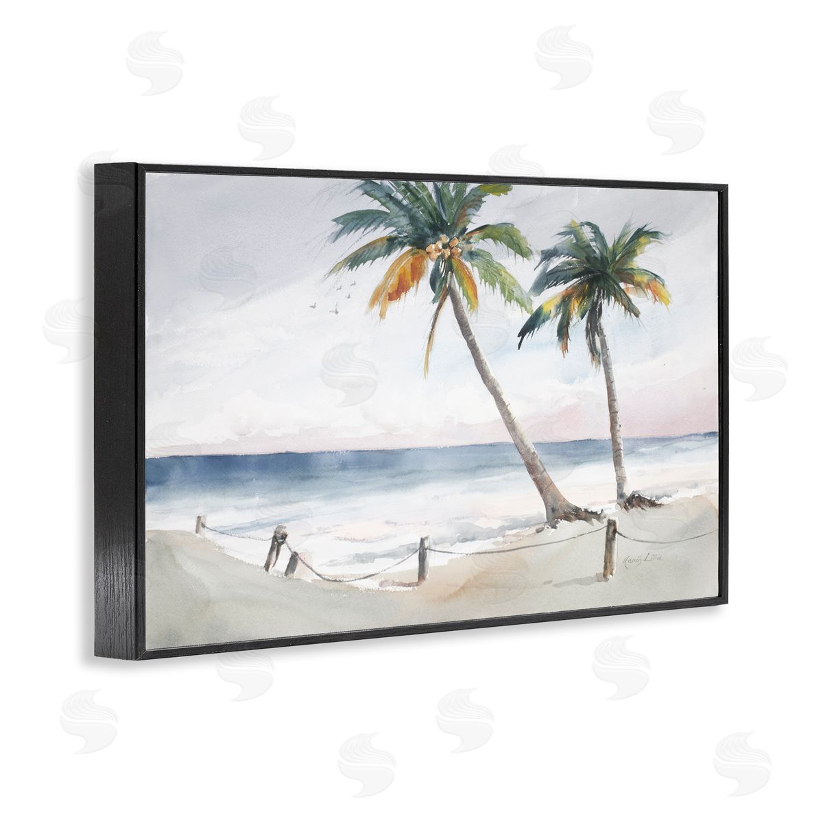 Karin Lind Two Palms Serene Coast Black Framed Giclee Wall Art Print